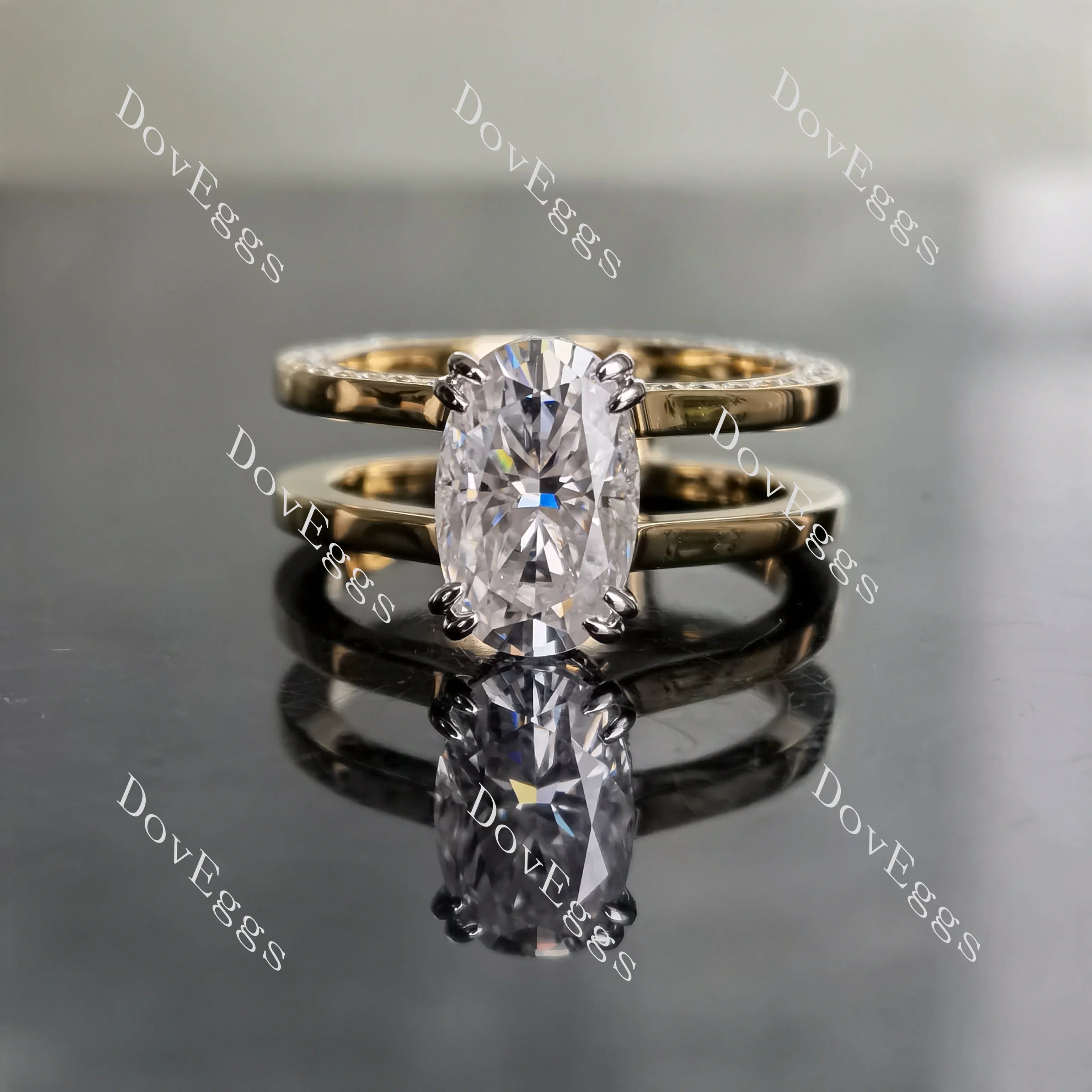 Oval hidden halo pave moissanite engagement ring| DovEggs
