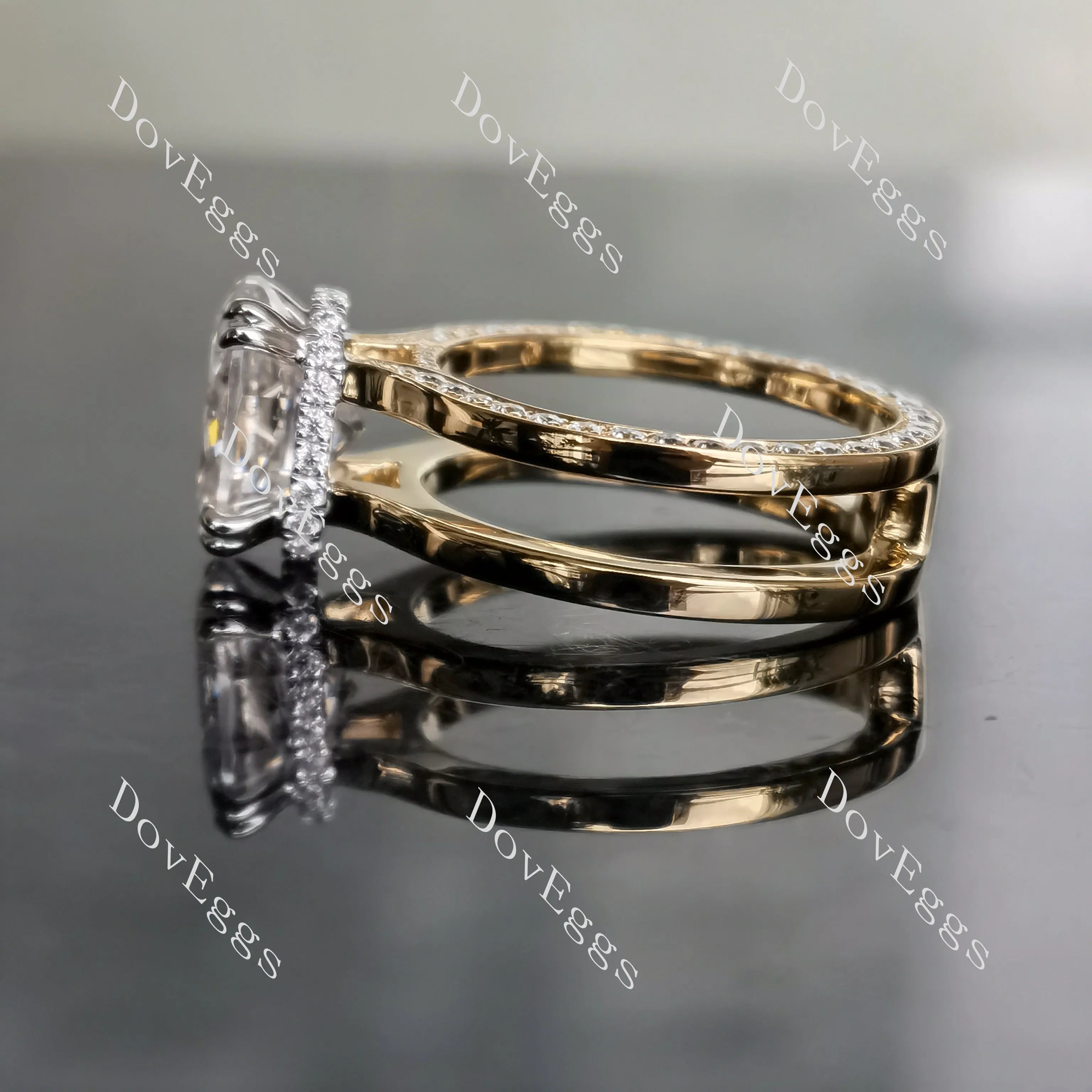 Oval hidden halo pave moissanite engagement ring| DovEggs
