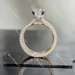 Oval hidden halo pave moissanite engagement ring| DovEggs
