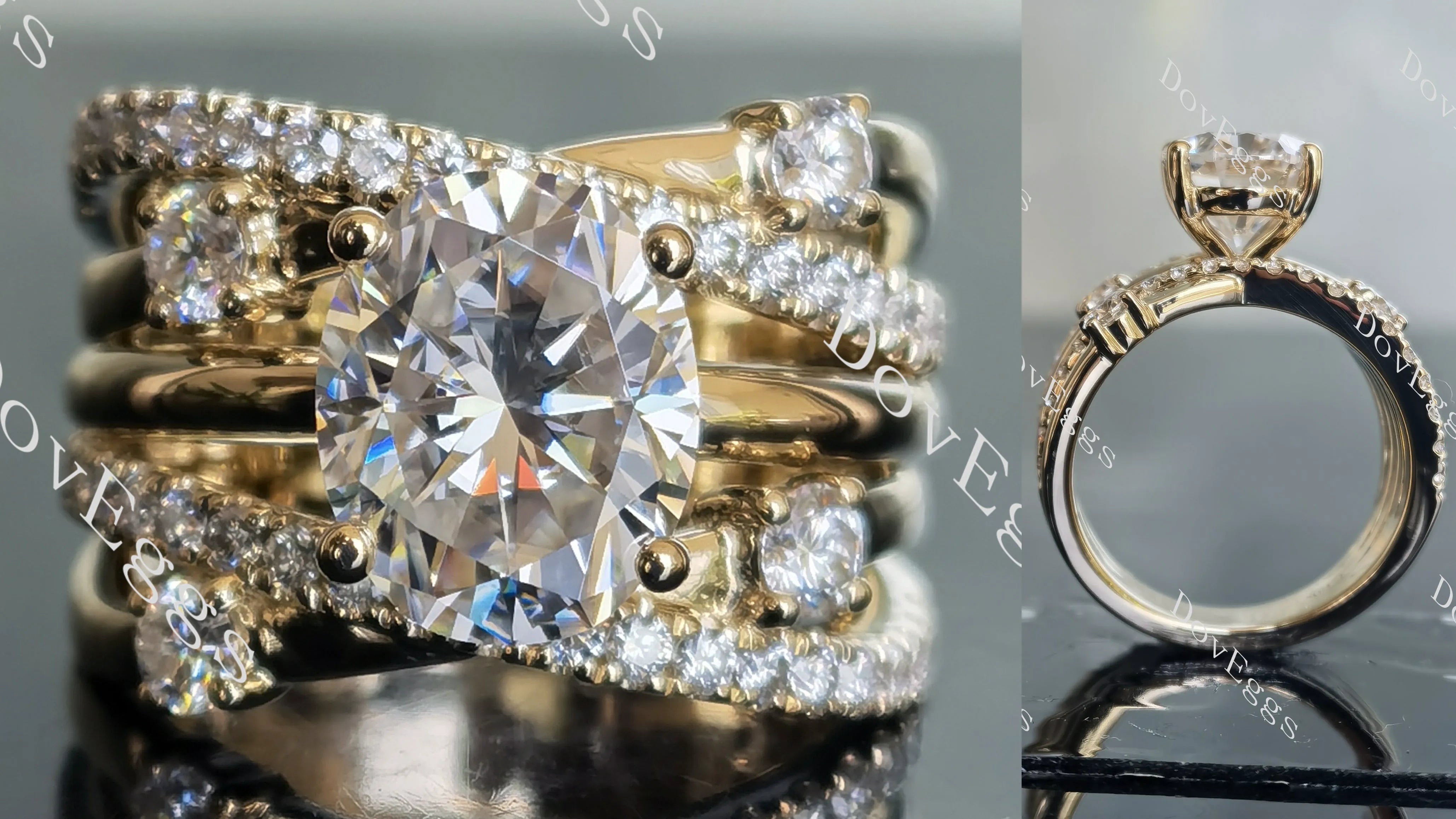 Oval pave split shank moissanite engagement ring| DovEggs