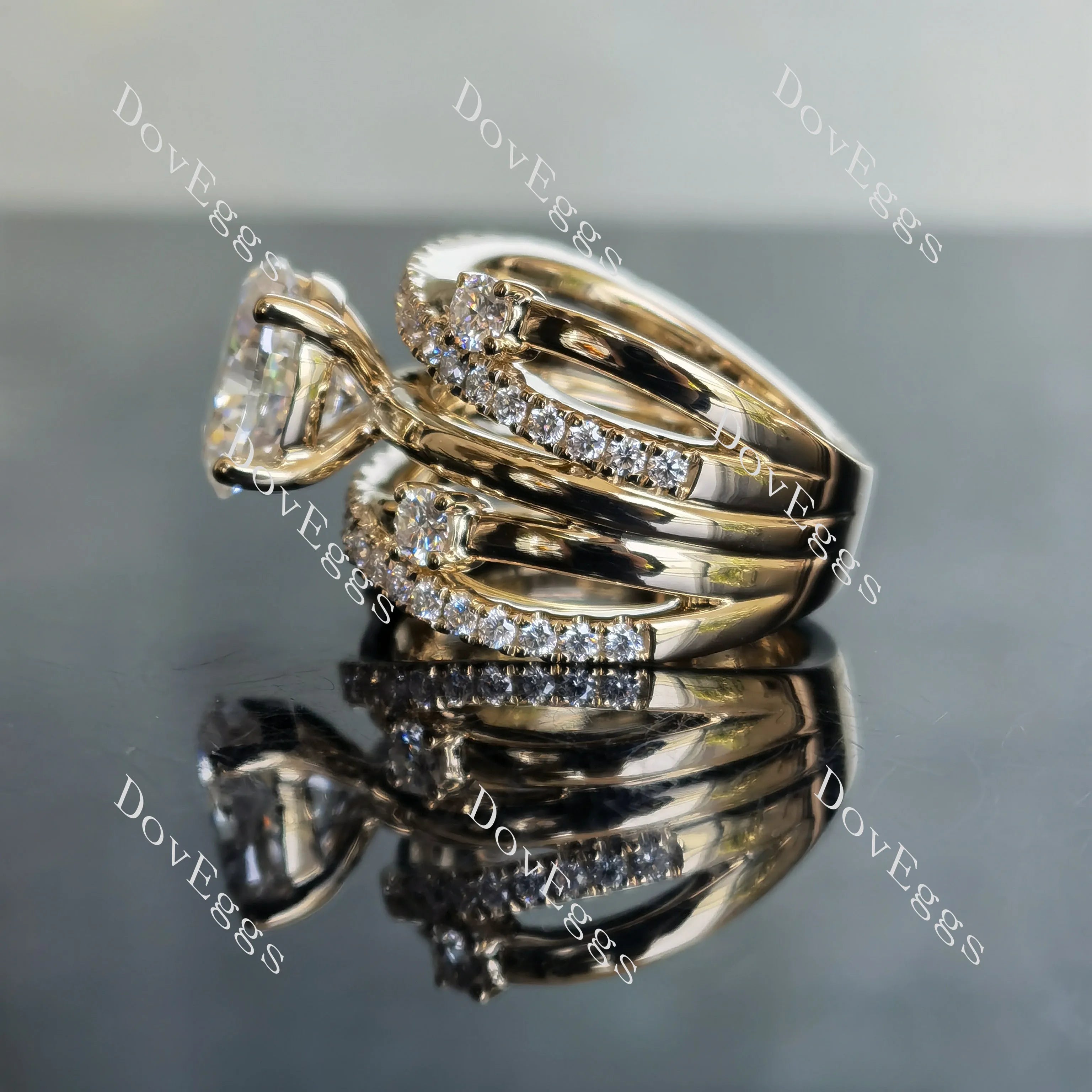 Oval pave split shank moissanite engagement ring| DovEggs