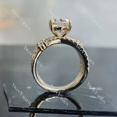 Oval pave split shank moissanite engagement ring| DovEggs