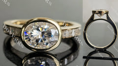 Oval bezel channel set moissanite engagement ring| DovEggs