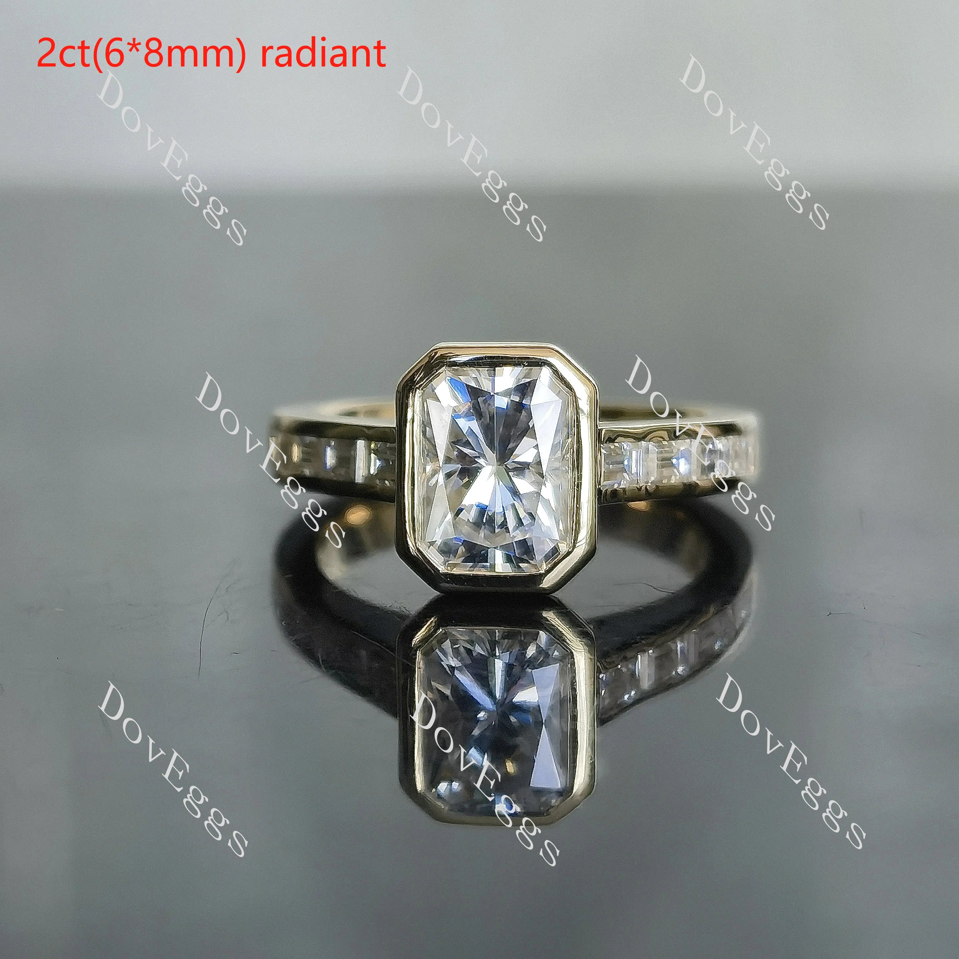 Oval bezel channel set moissanite engagement ring| DovEggs