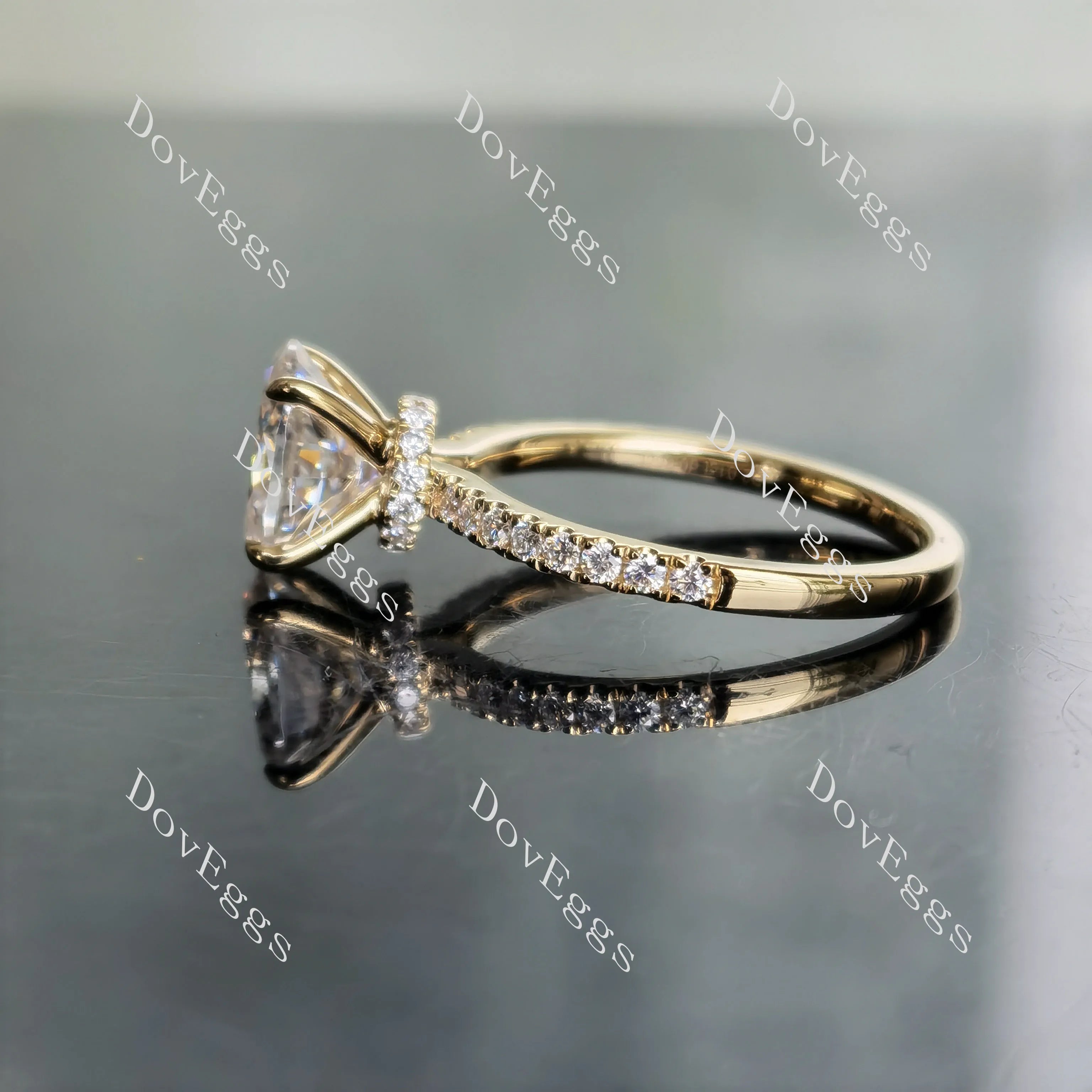 Oval half eternity pave moissanite engagement ring| Doveggs