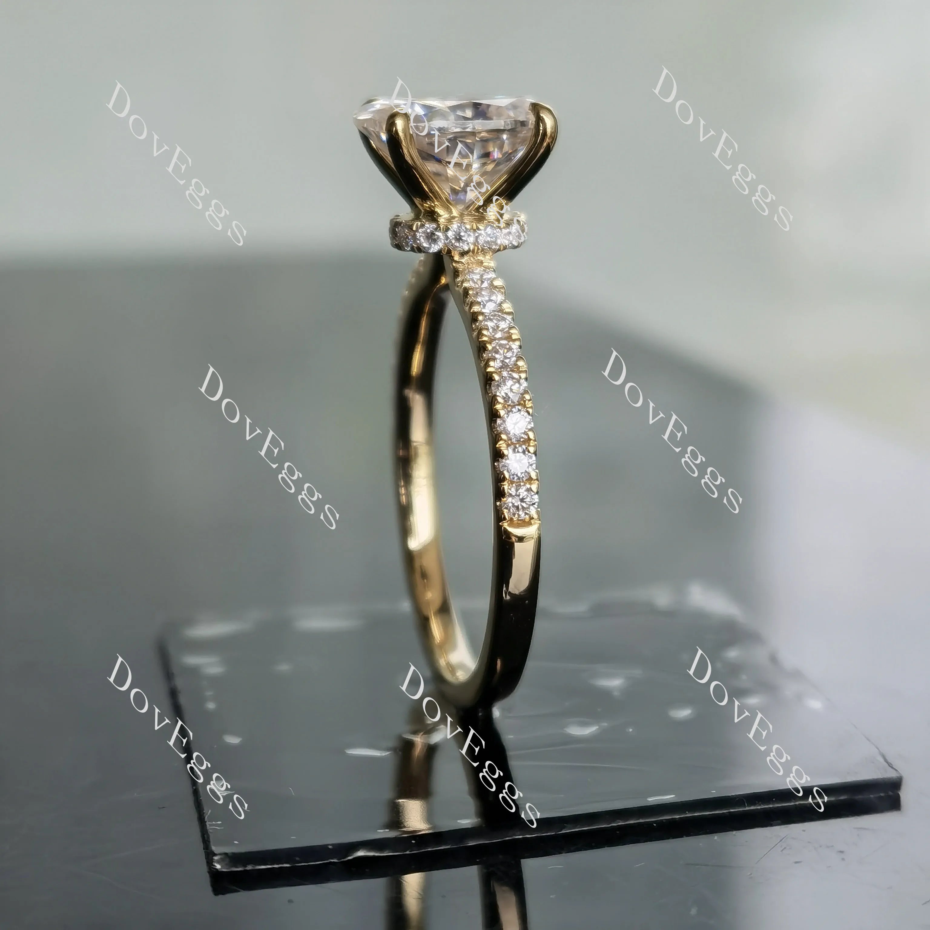 Oval half eternity pave moissanite engagement ring| Doveggs