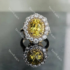 Oval floral double halo colored gem engagement ring| Doveggs