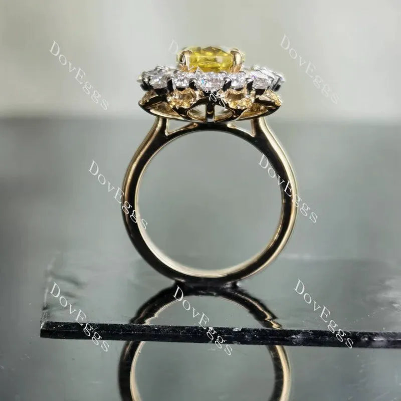 Oval floral double halo colored gem engagement ring| Doveggs