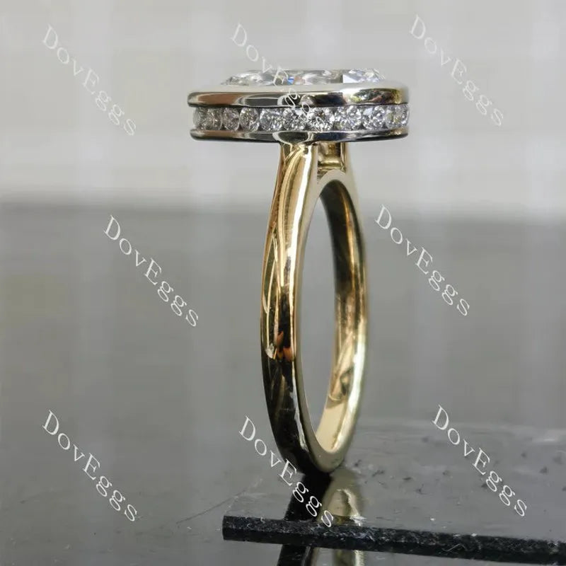 Bezel hidden halo engagement ring only semi-mount only(Exclusively to DovEggs Stones)