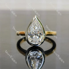 Pear bezel hidden halo moissanite engagement ring| Doveggs