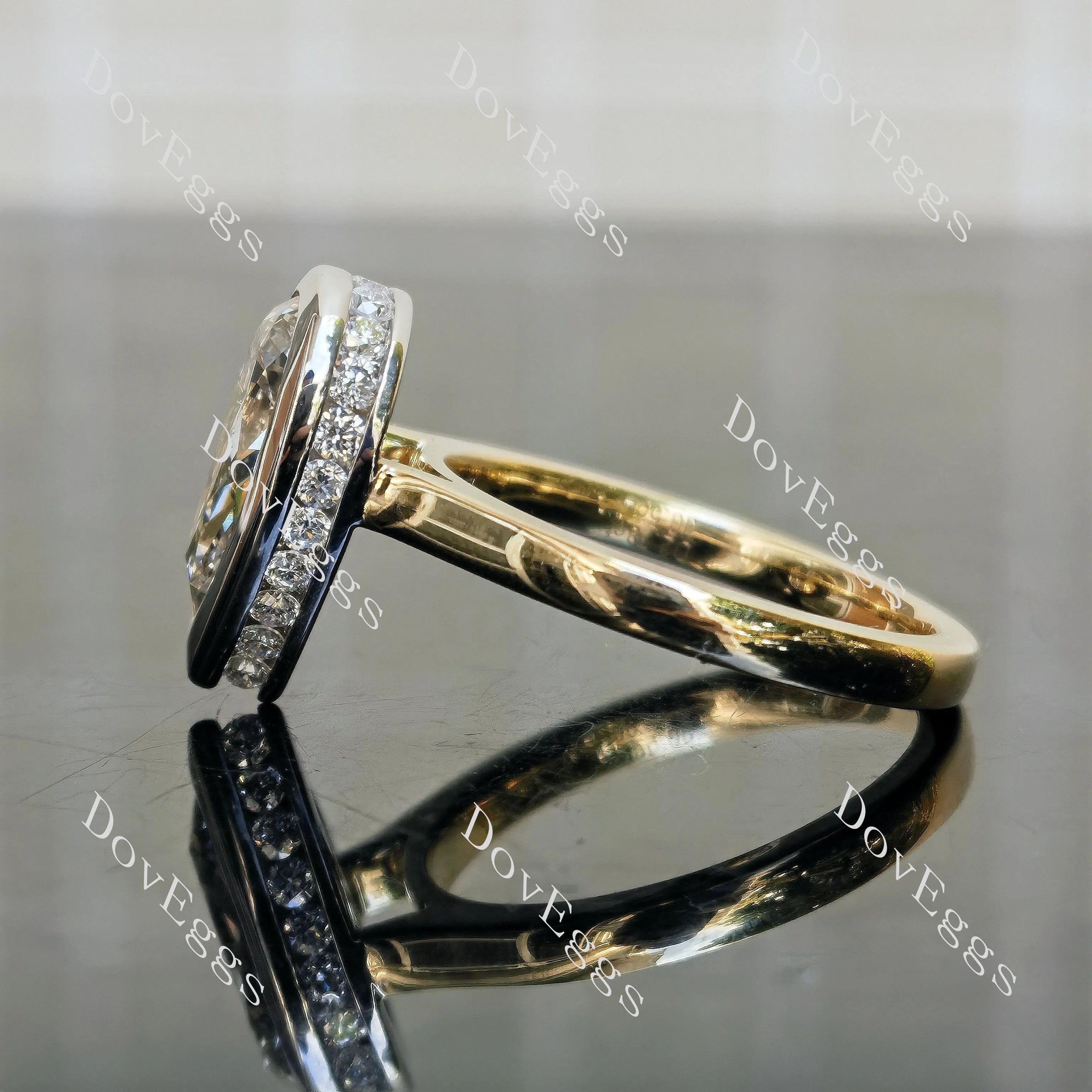 Pear bezel hidden halo moissanite engagement ring| Doveggs