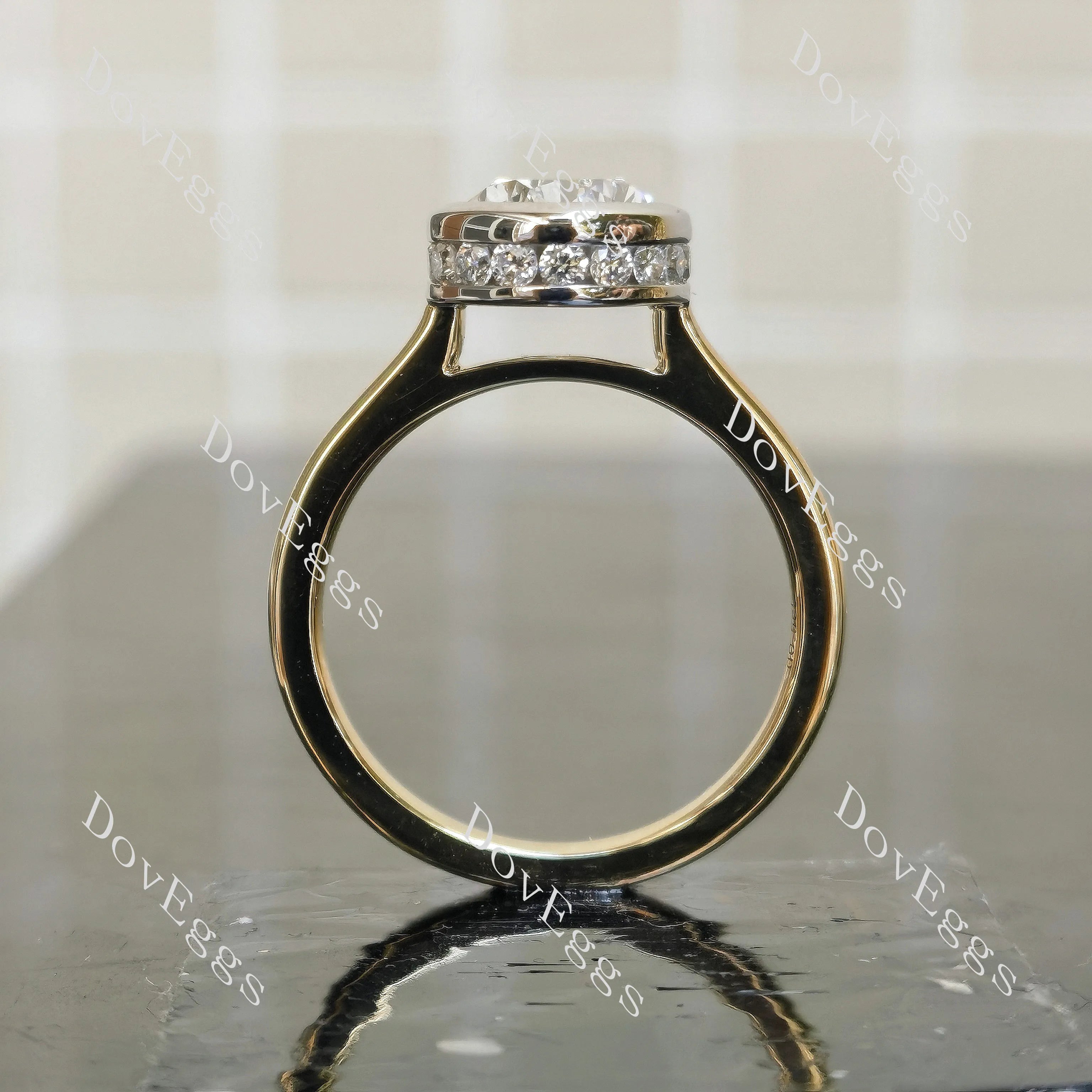 Pear bezel hidden halo moissanite engagement ring| Doveggs
