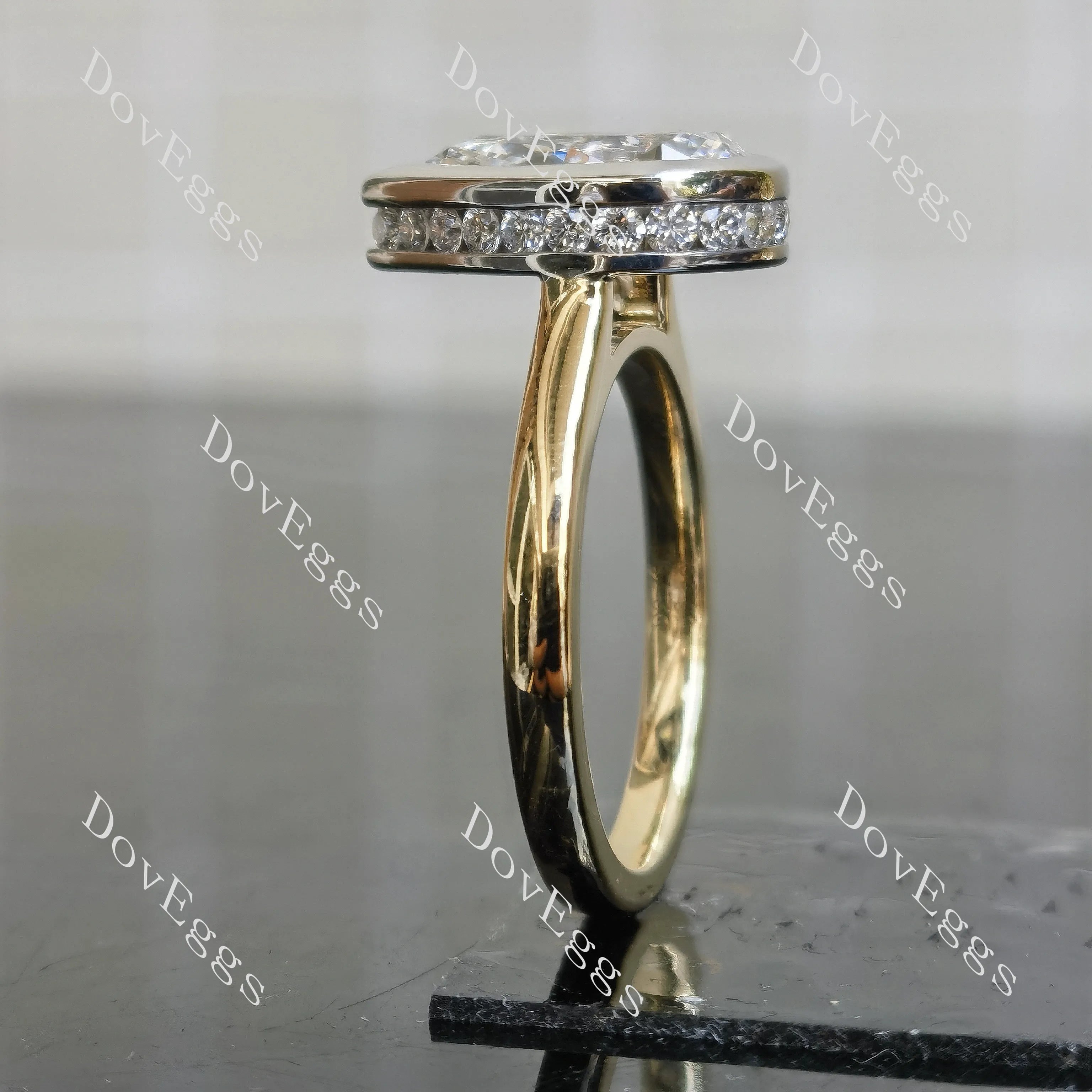 Pear bezel hidden halo moissanite engagement ring| Doveggs