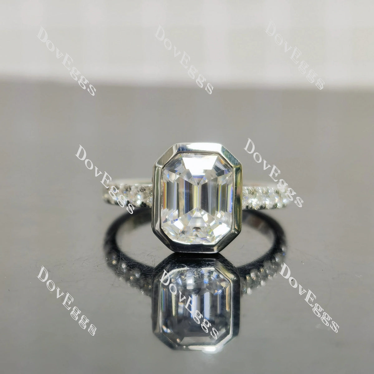 (size 7) Doveggs sterling silver 3ct GHI color elongated Krupp cut moissanite engagement ring