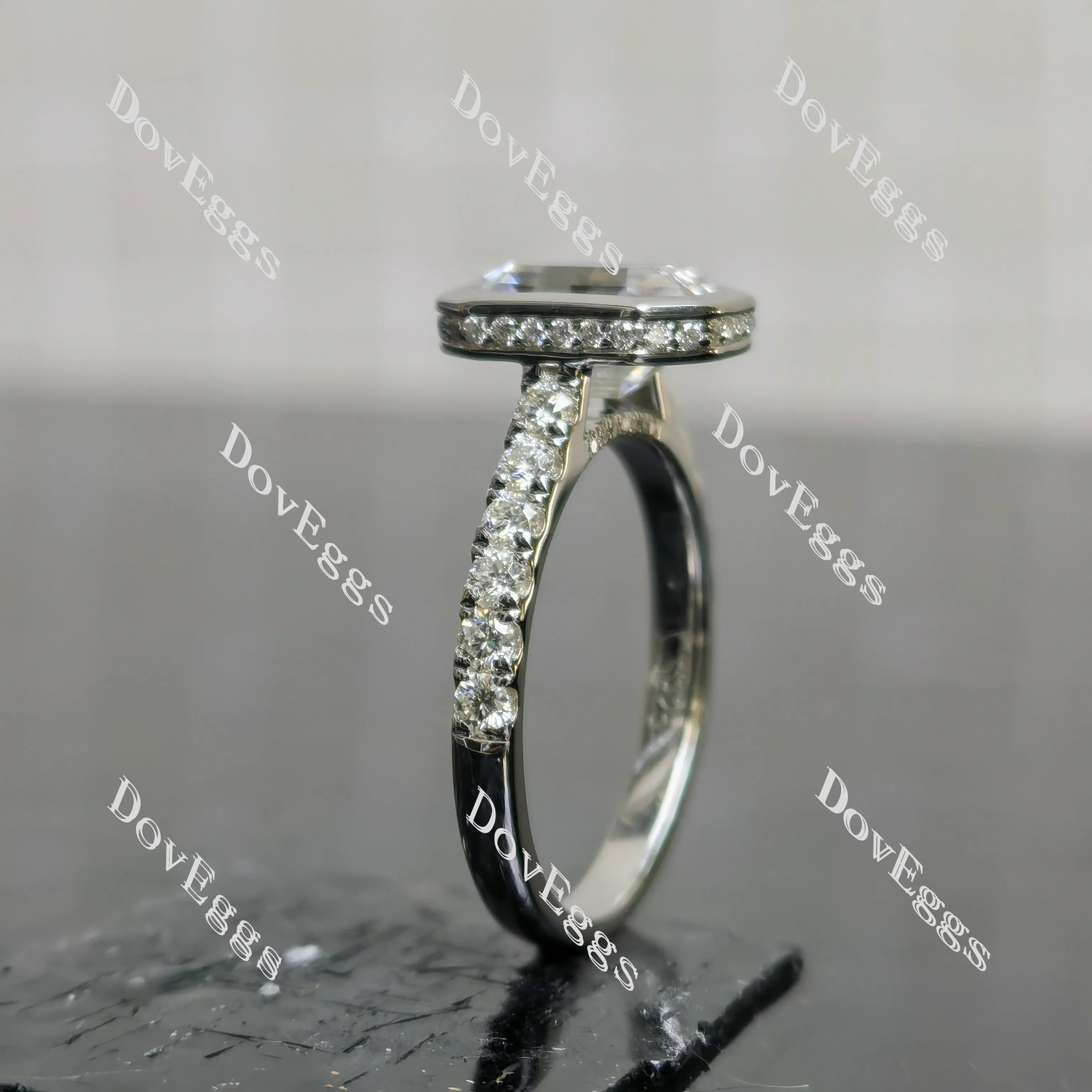 (size 7) Doveggs sterling silver 3ct GHI color elongated Krupp cut moissanite engagement ring