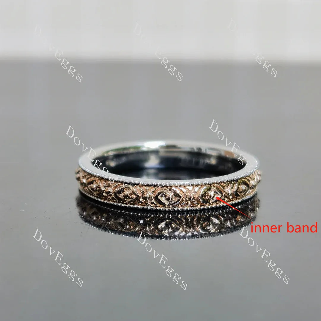 Carved art deco plain wedding band-3.5mm band width| DovEggs