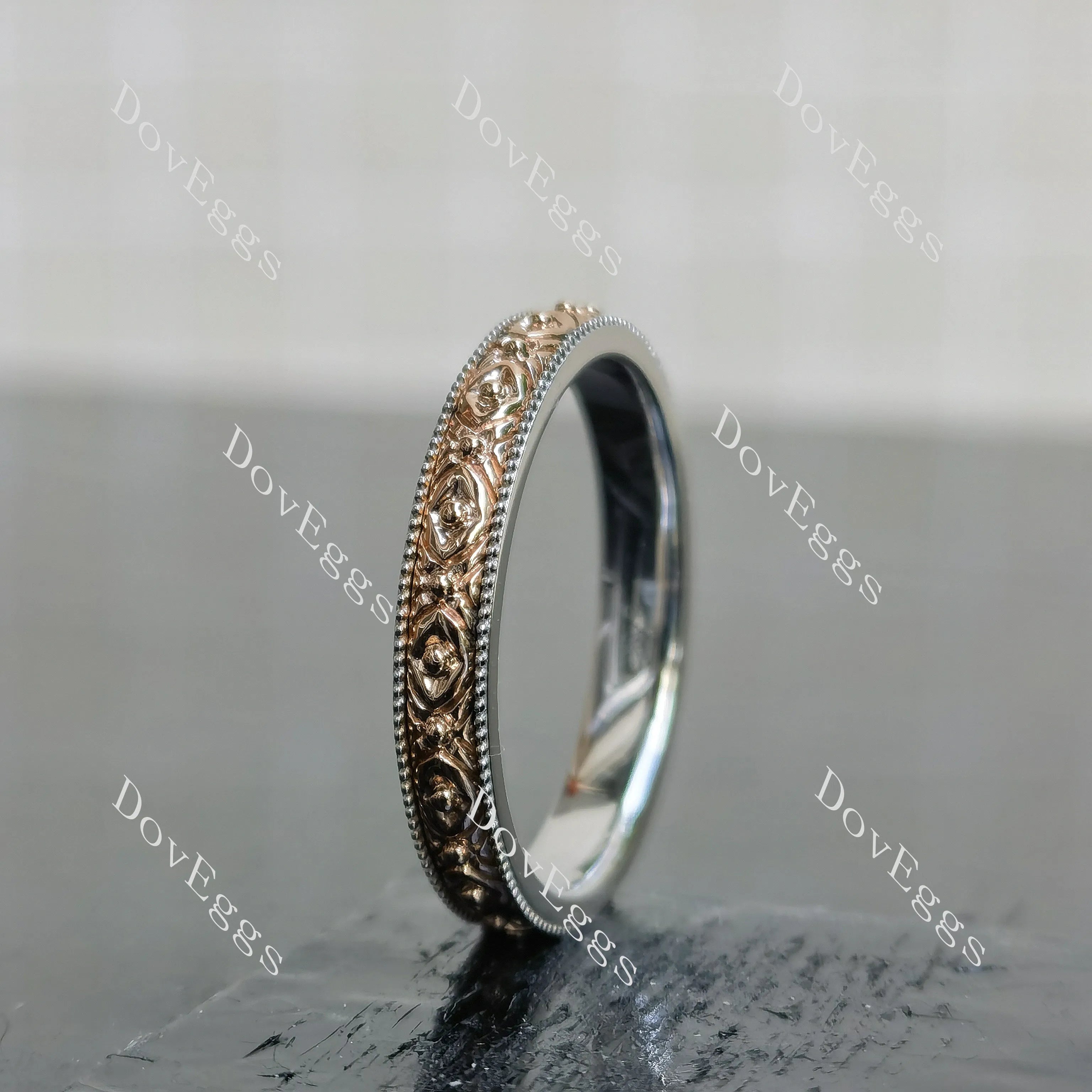 Carved art deco plain wedding band-3.5mm band width| DovEggs