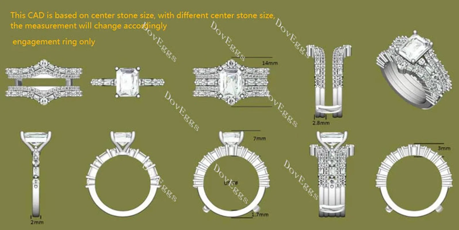 Half eternity pave engagement ring only semi-mount only(Exclusively to DovEggs Stones)
