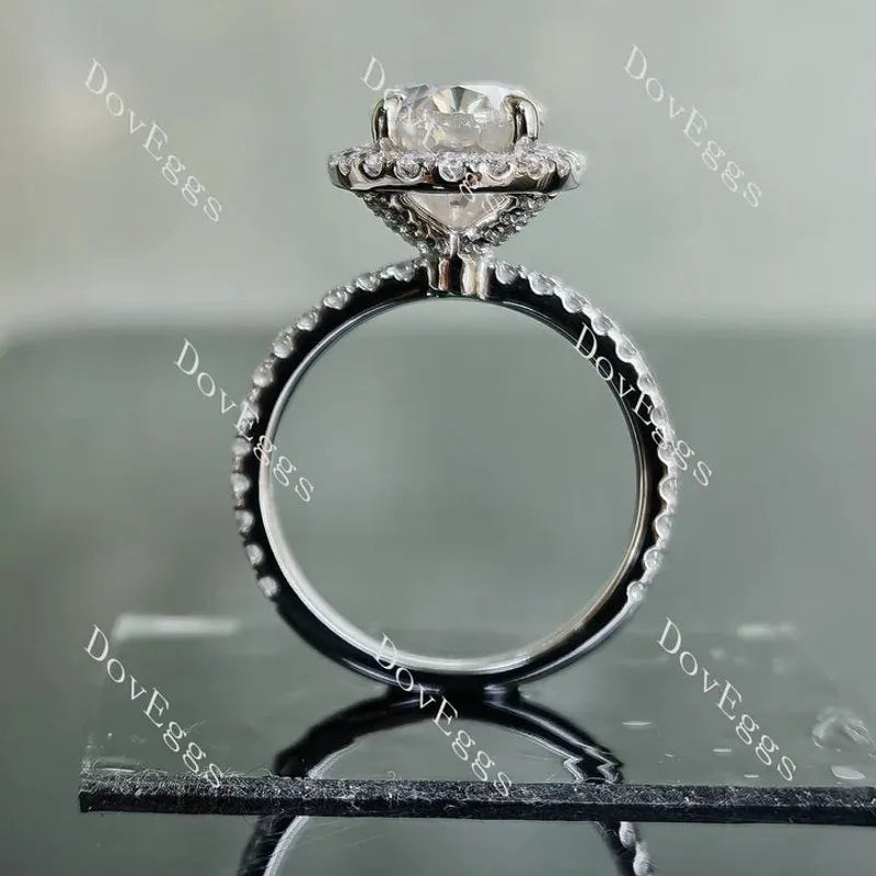 Oval halo pave moissanite engagement ring| Doveggs