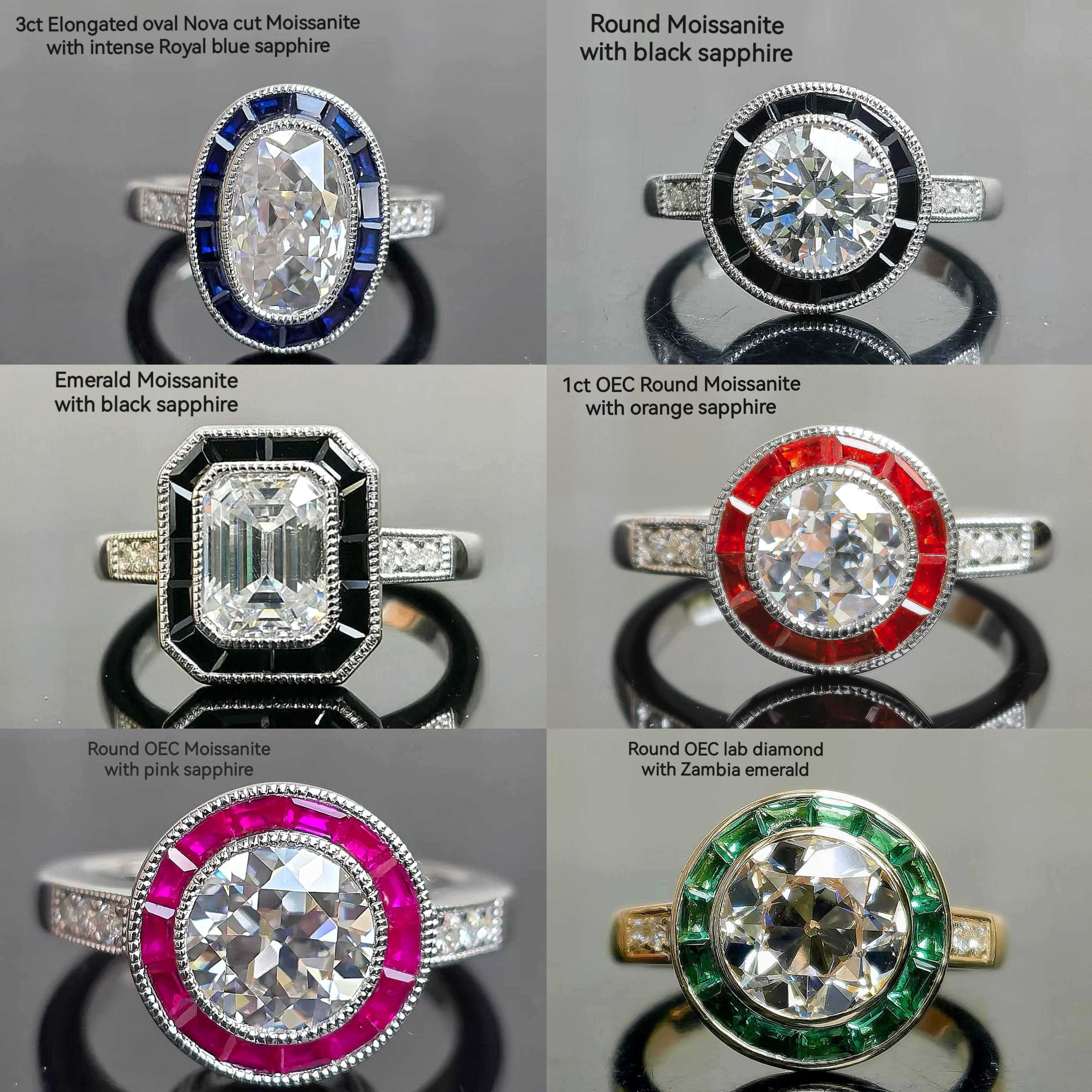 Doveggs round halo bezel moissanite engagement ring
