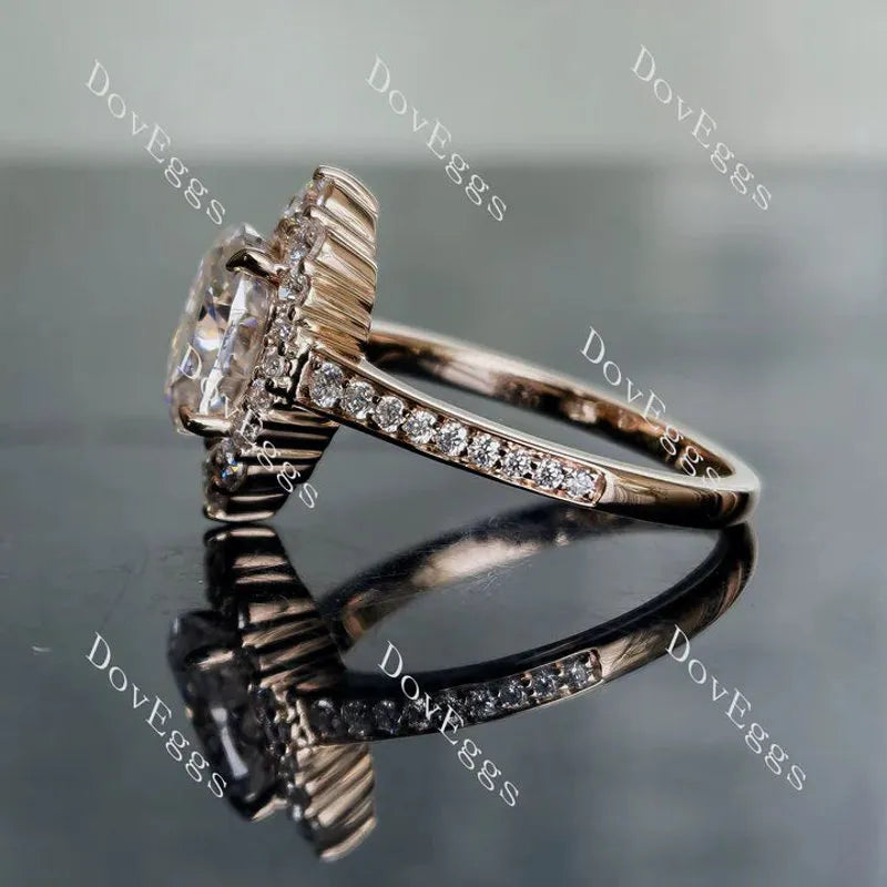 Oval halo half eternity pave moissanite engagement ring| DovEggs