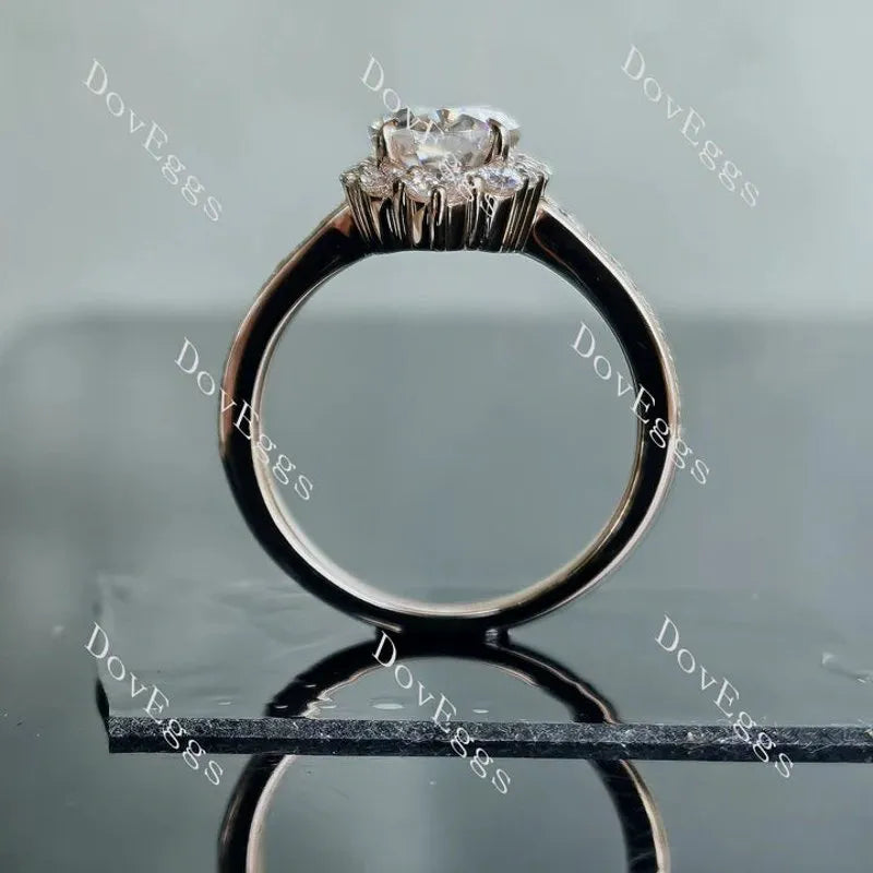 Oval halo half eternity pave moissanite engagement ring| DovEggs