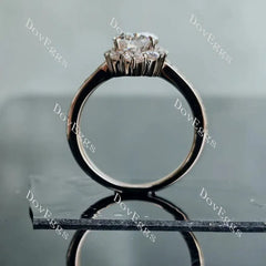Oval halo half eternity pave moissanite engagement ring| DovEggs