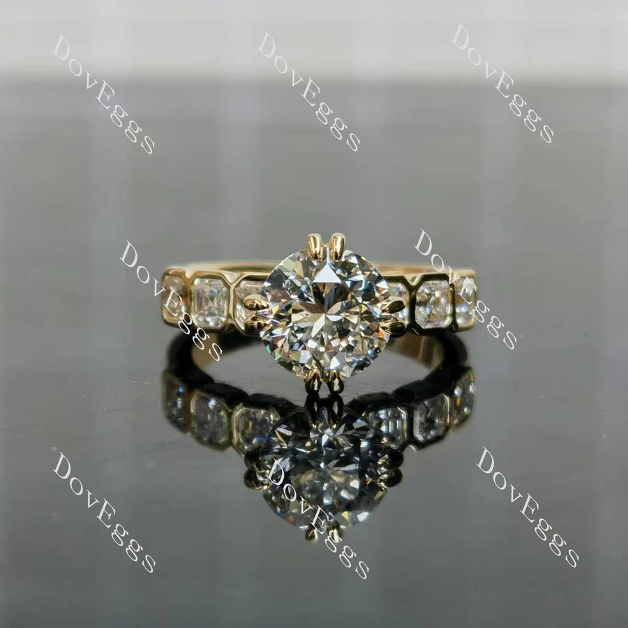 Pave side stones bezel engagement ring semi-mount only(Exclusively to DovEggs Stones)