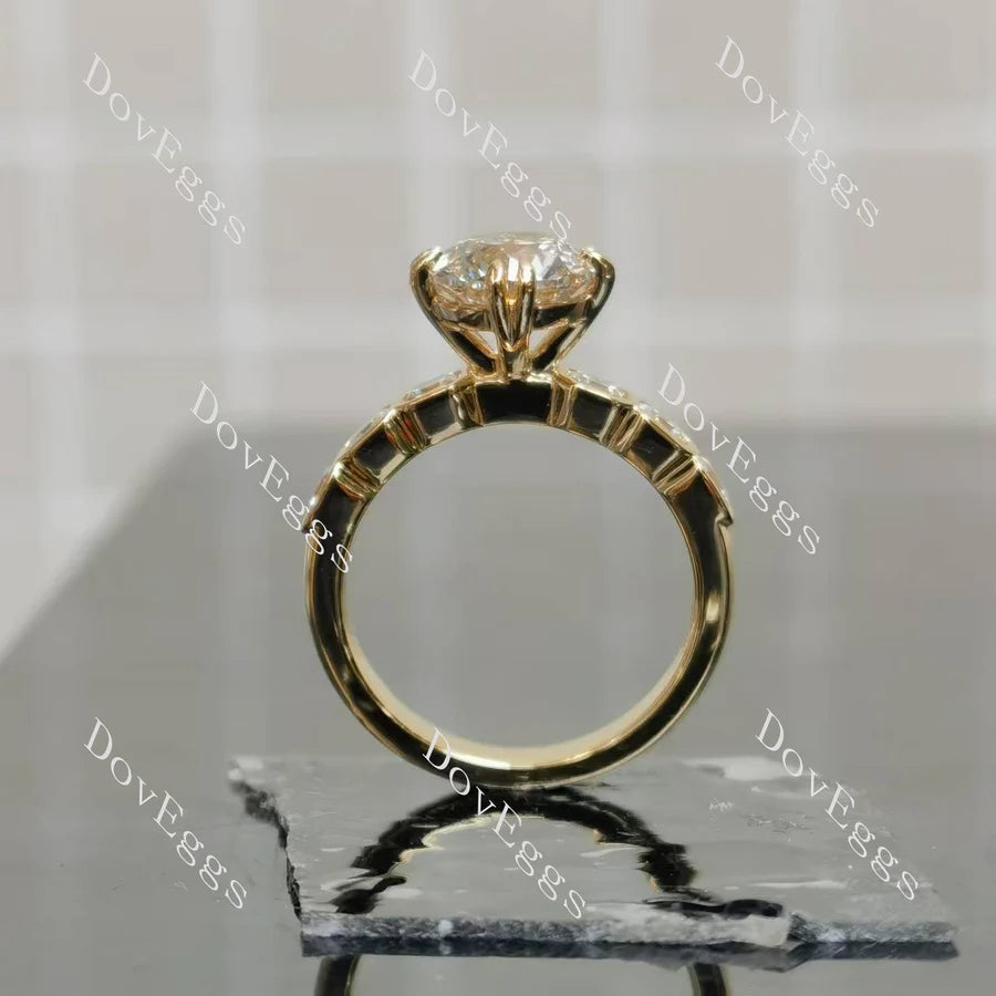 Pave side stones bezel engagement ring semi-mount only(Exclusively to DovEggs Stones)