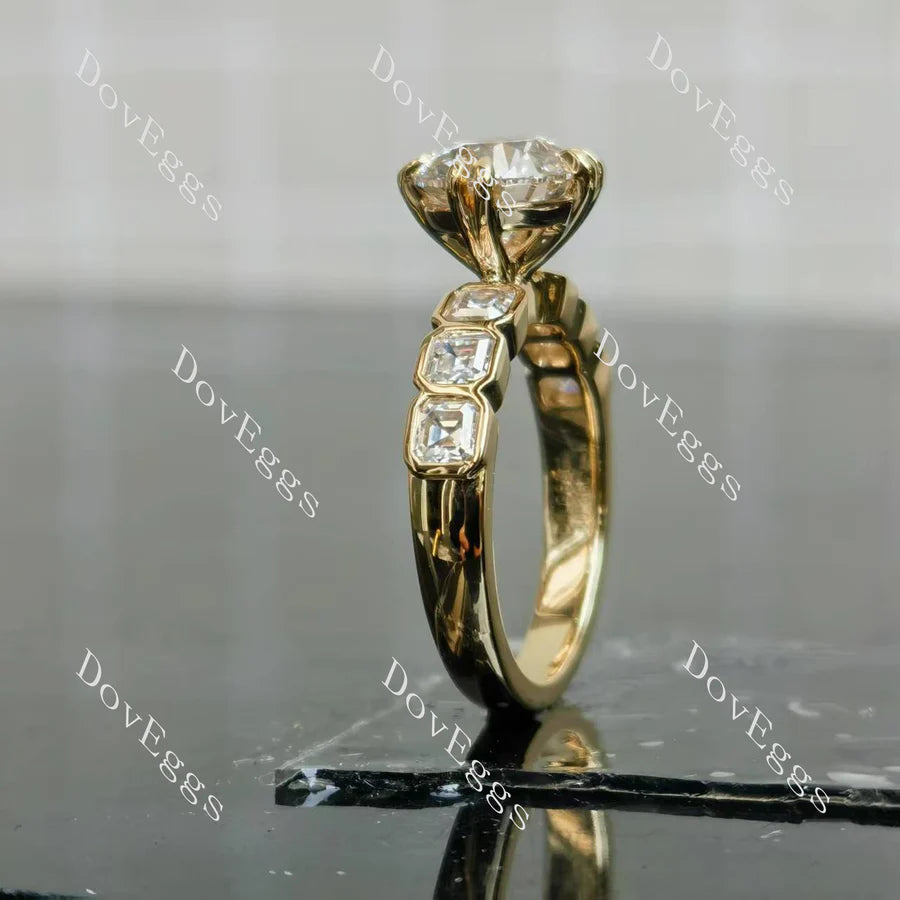Pave side stones bezel engagement ring semi-mount only(Exclusively to DovEggs Stones)