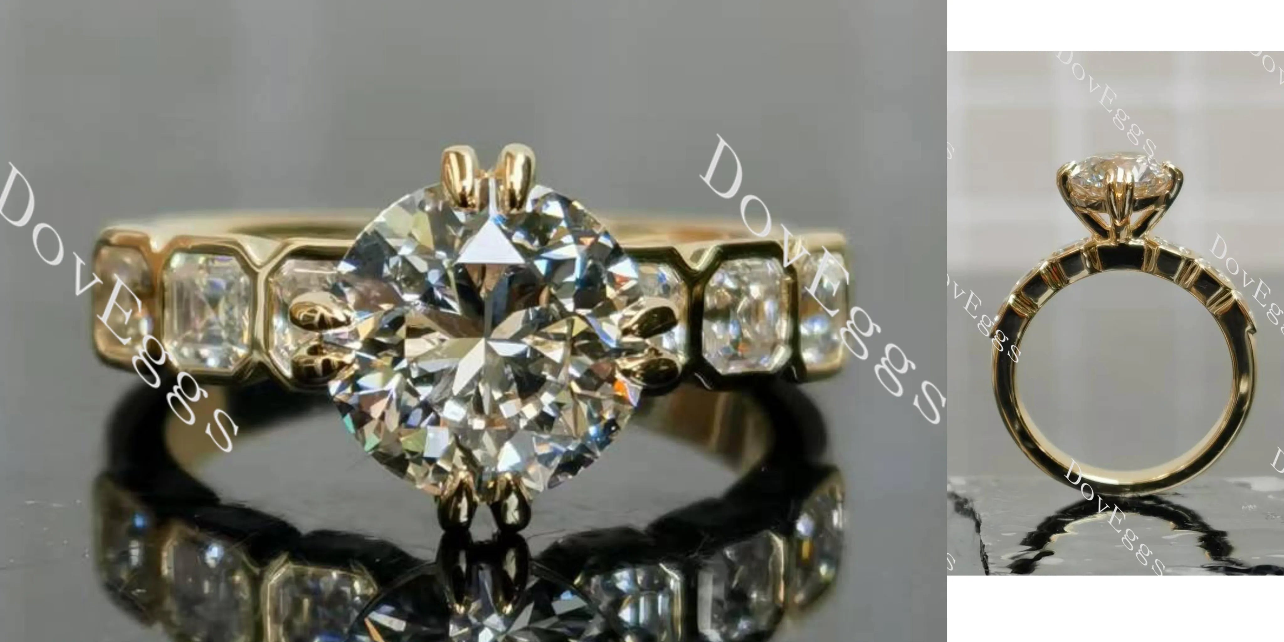 Round asscher bezel moissanite engagement ring| Doveggs