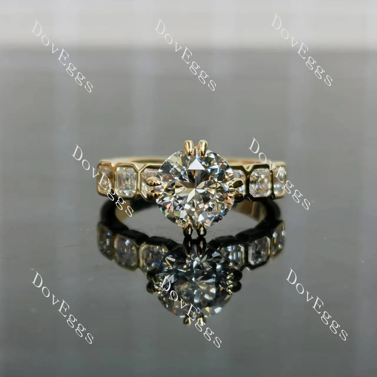 Round asscher bezel moissanite engagement ring| Doveggs