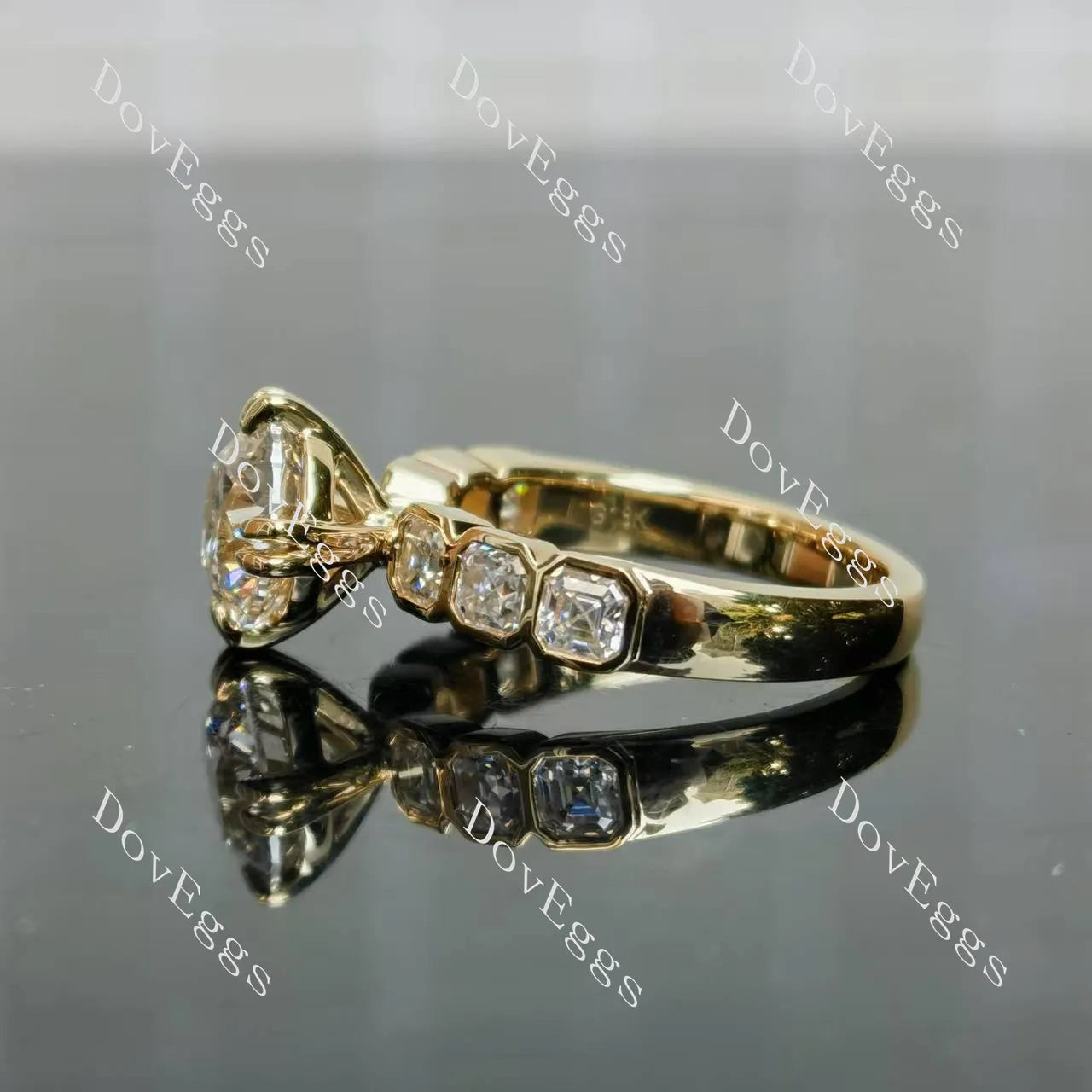 Round asscher bezel moissanite engagement ring| Doveggs