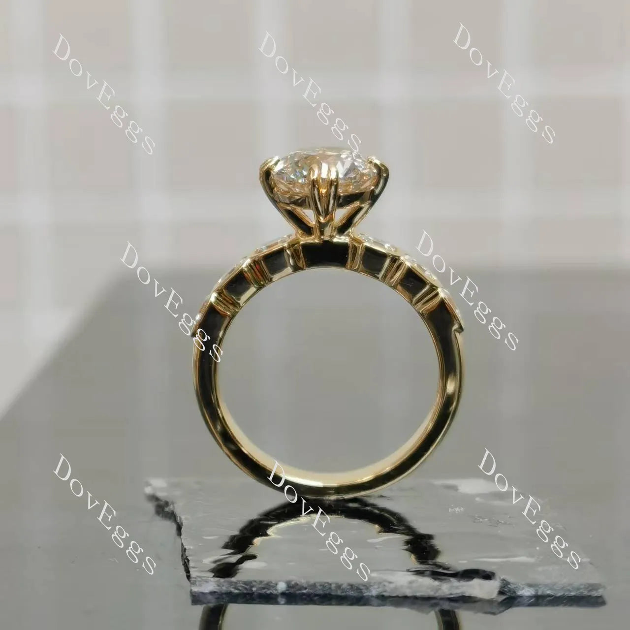 Round asscher bezel moissanite engagement ring| Doveggs