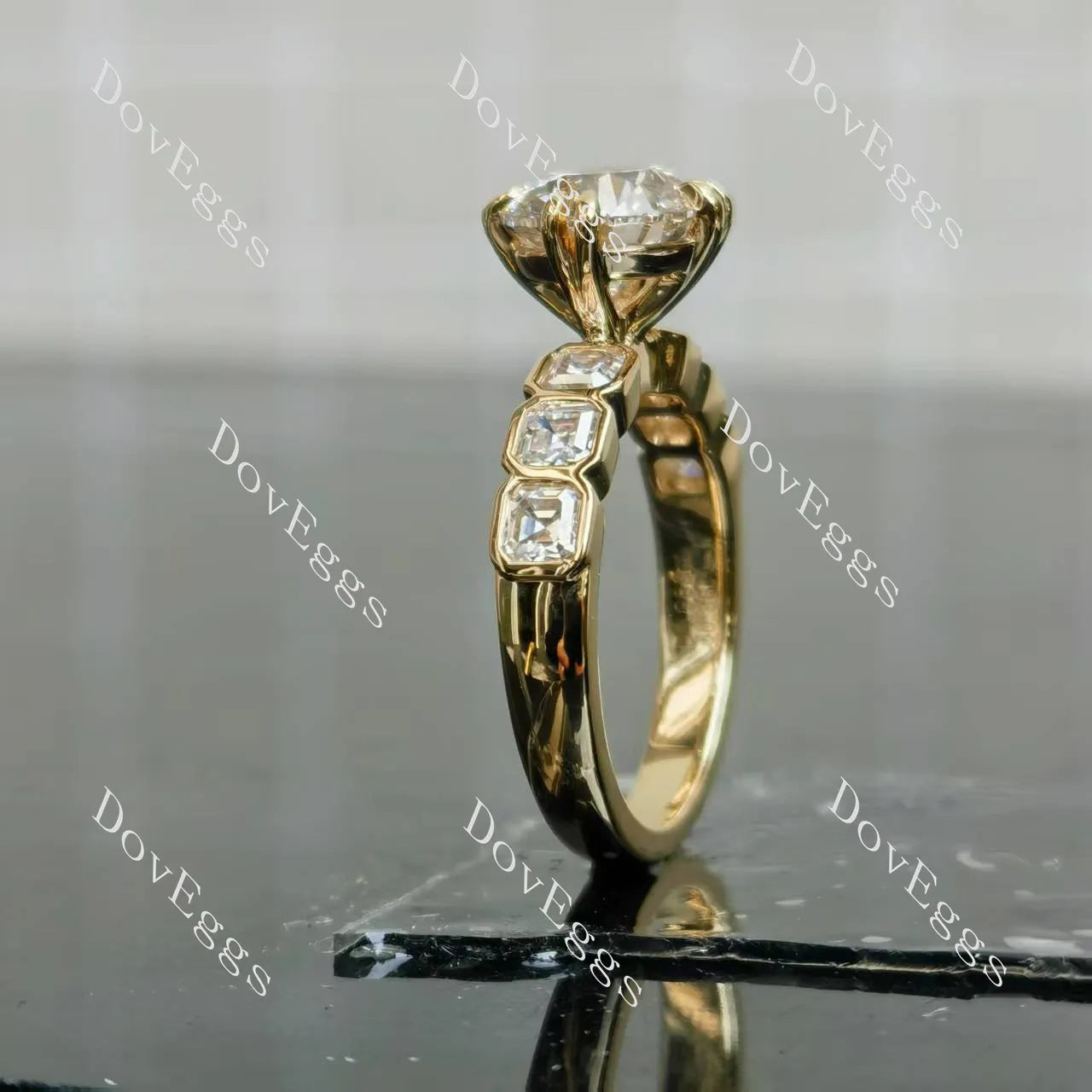 Round asscher bezel moissanite engagement ring| Doveggs