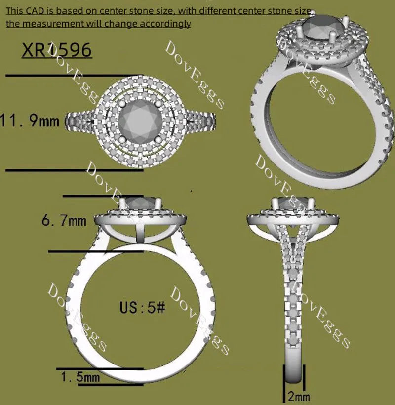 Halo pave engagement ring only semi-mount only(Exclusively to DovEggs Stones)