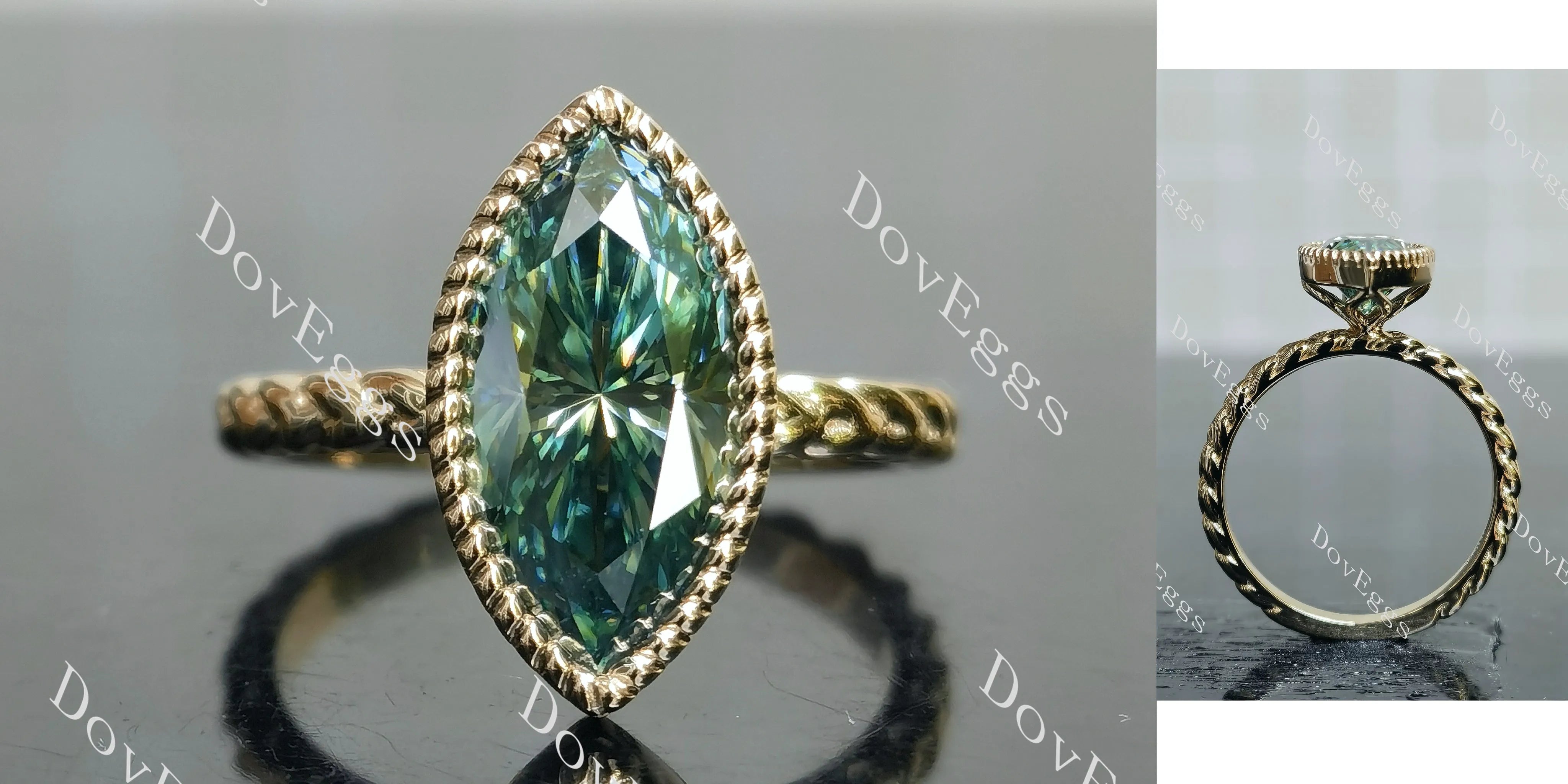 Marquise bezel solitaire colored moissanite engagement ring| DovEggs