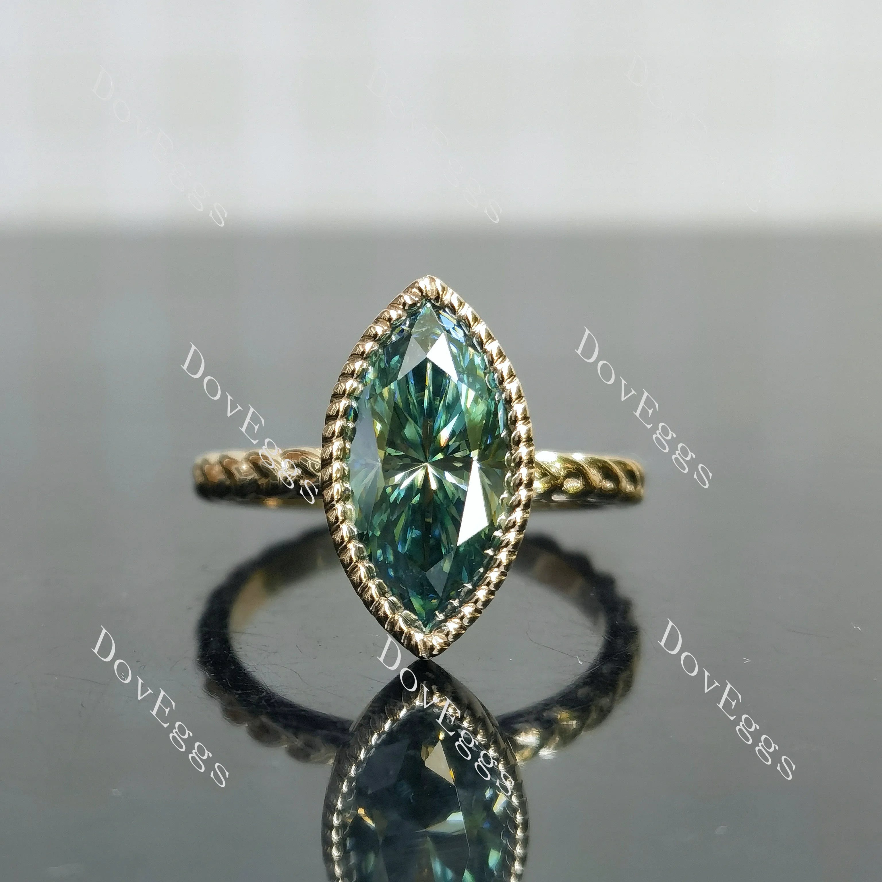 Marquise bezel solitaire colored moissanite engagement ring| DovEggs