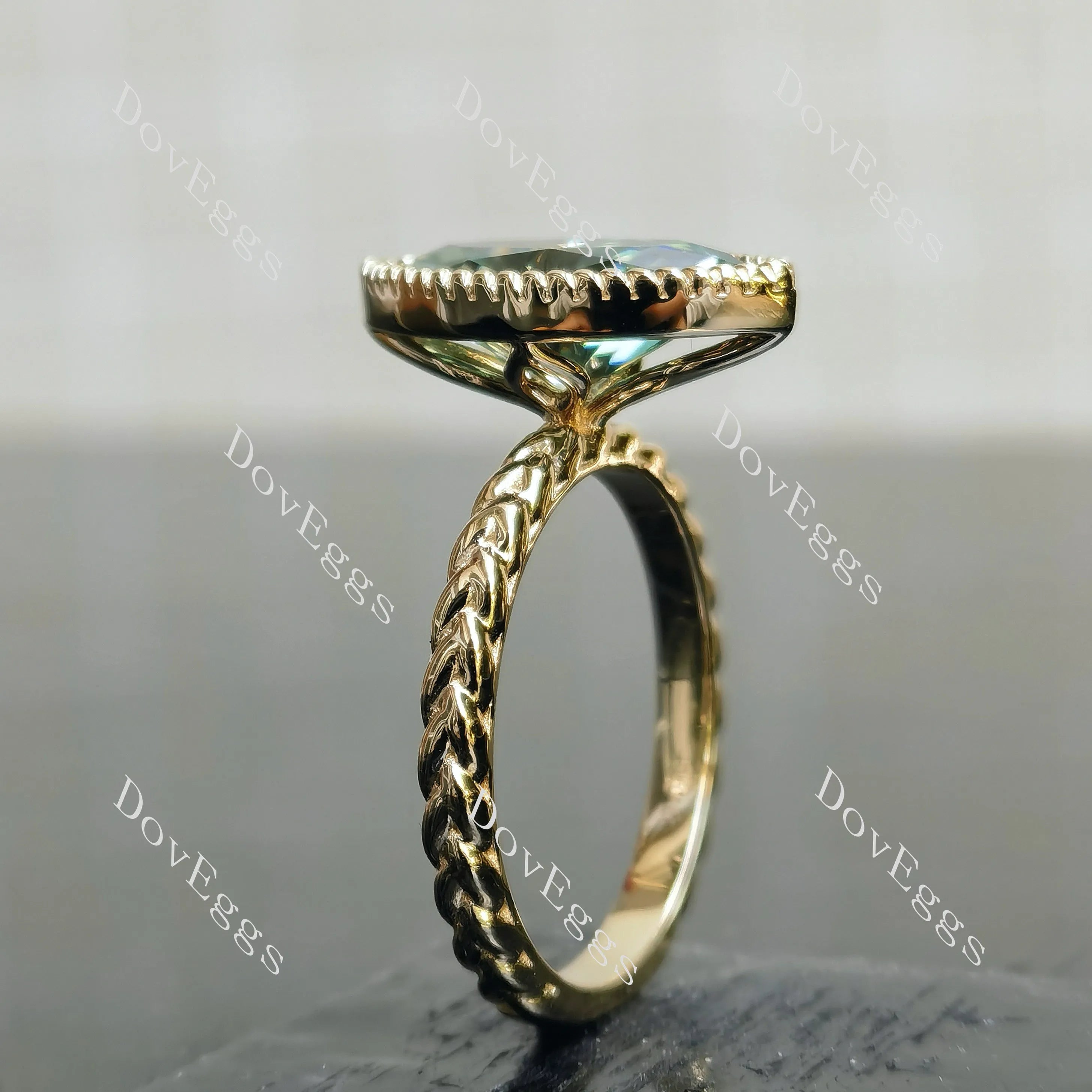 Marquise bezel solitaire colored moissanite engagement ring| DovEggs