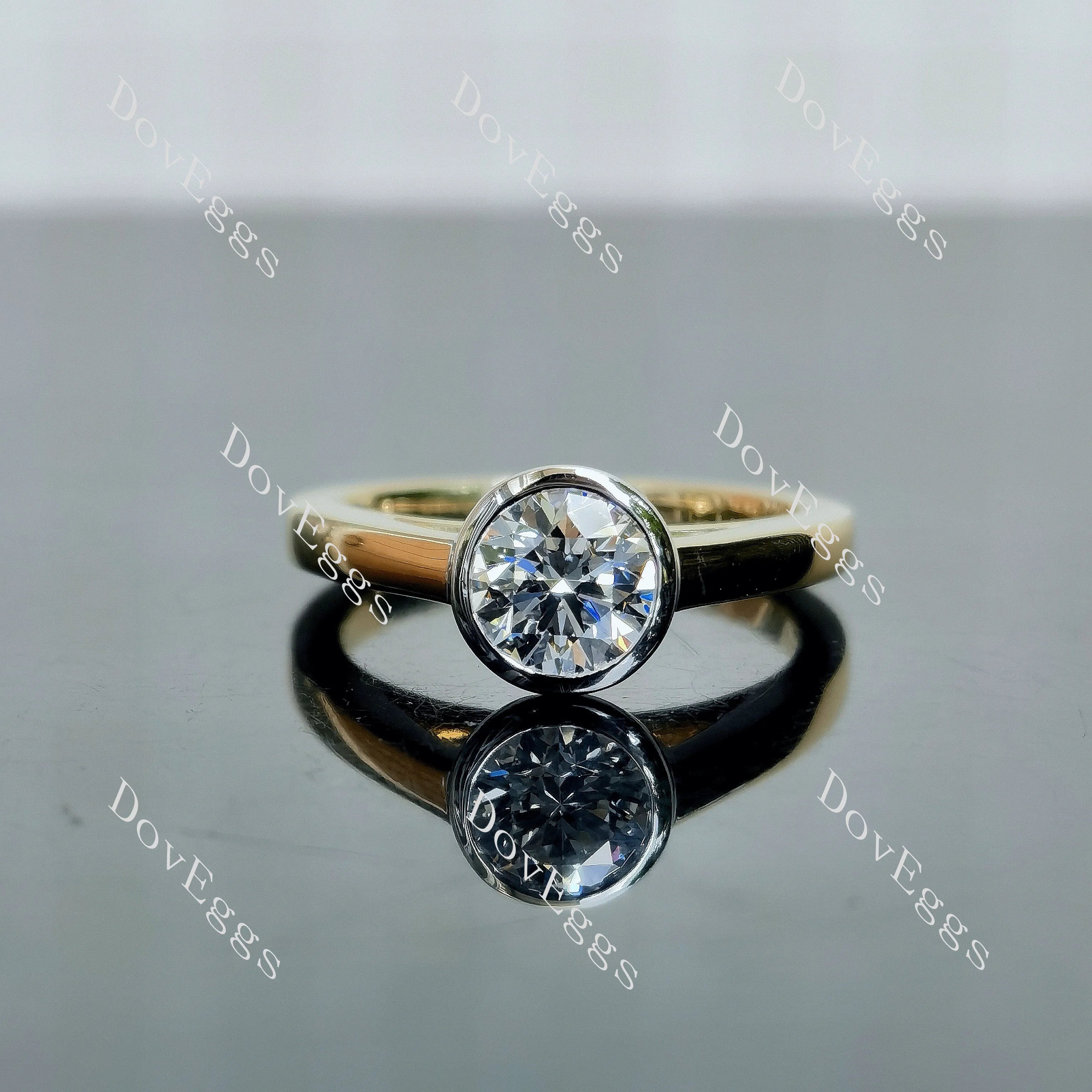 Round solitaire bezel moissanite engagement ring| DovEggs