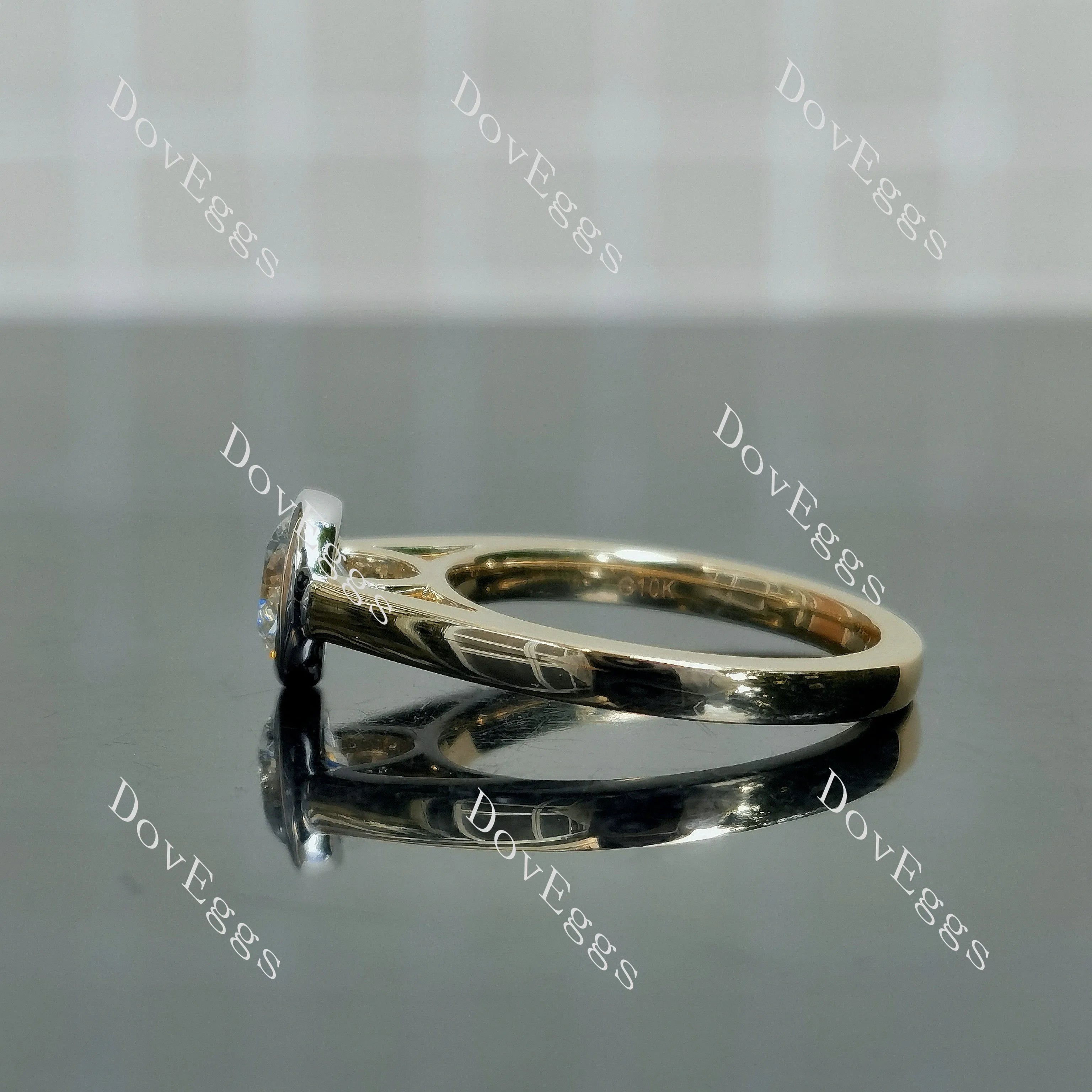 Round solitaire bezel moissanite engagement ring| DovEggs