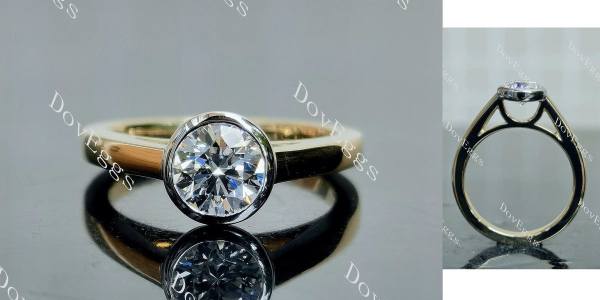 Round solitaire bezel moissanite engagement ring| DovEggs