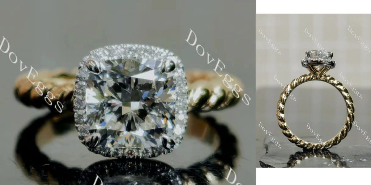 Jennifer 1- Cushion halo moissanite engagement ring| DovEggs