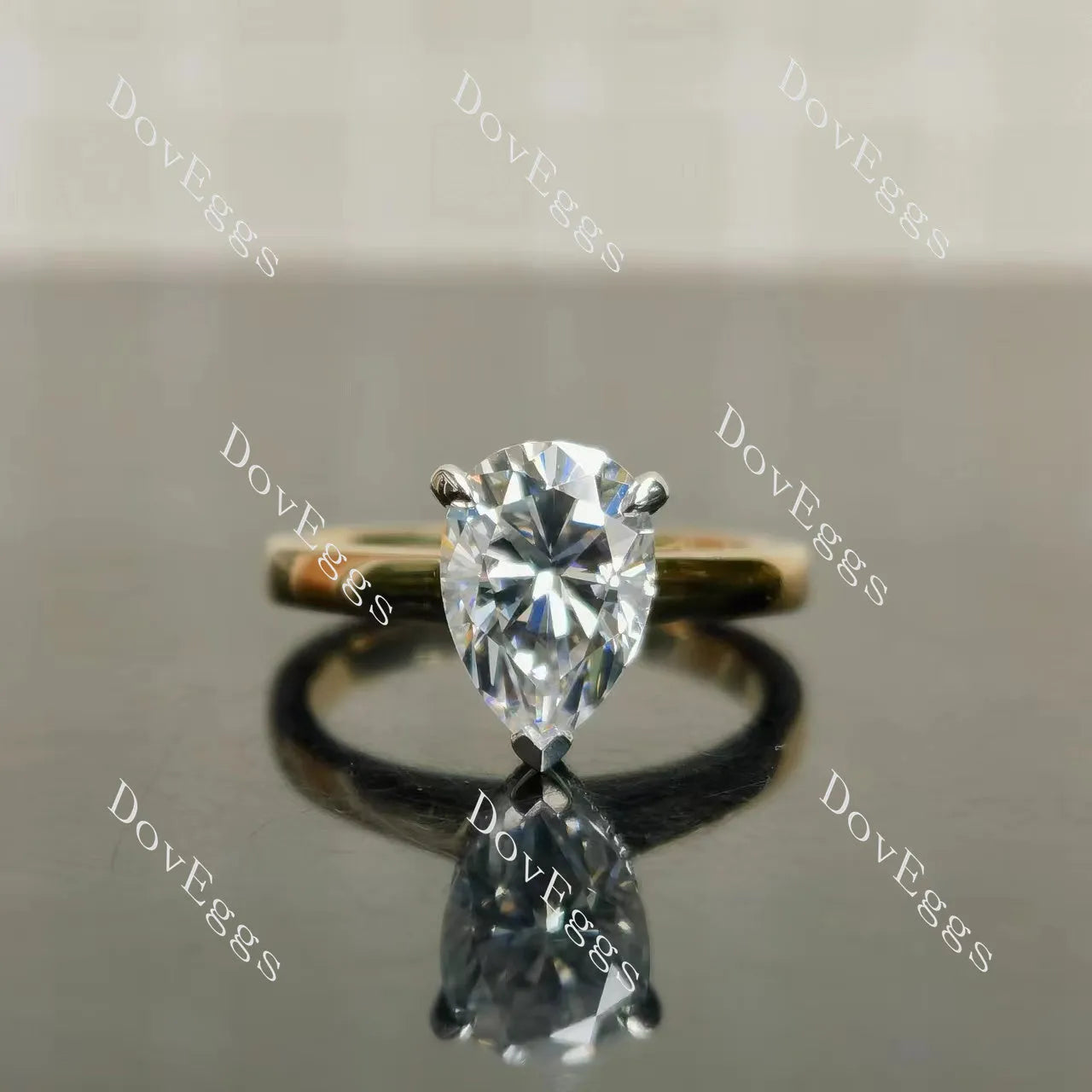 Pear pave hidden halo moissanite engagement ring| DovEggs