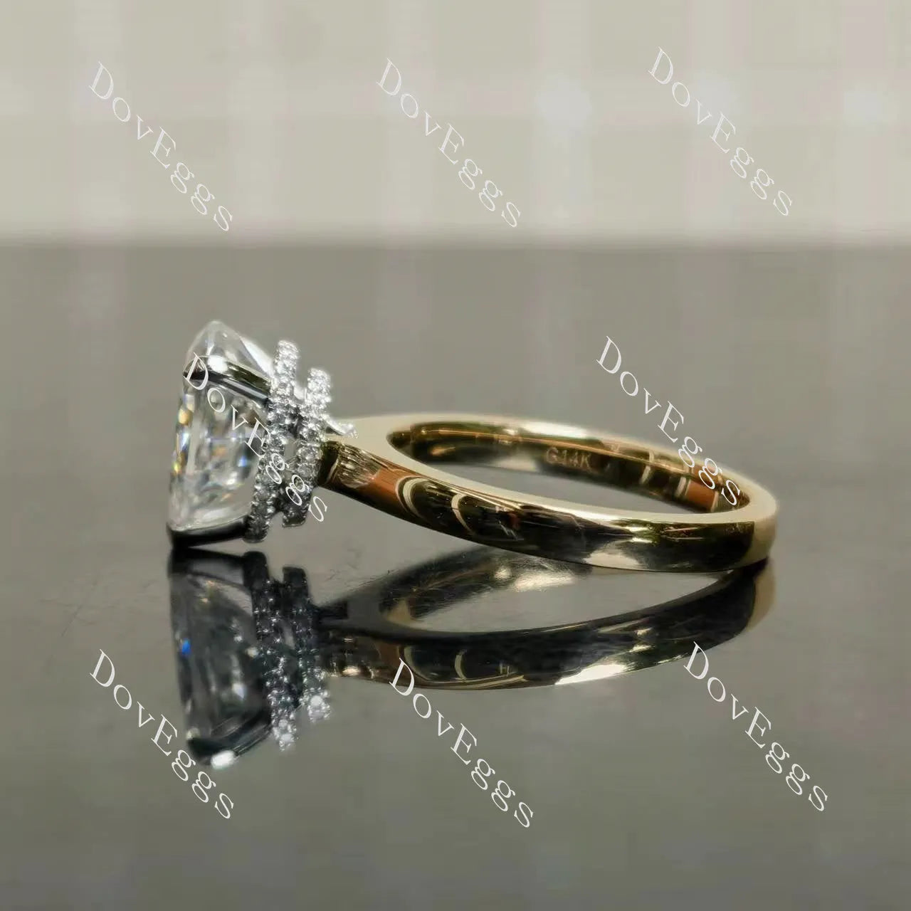 Pear pave hidden halo moissanite engagement ring| DovEggs