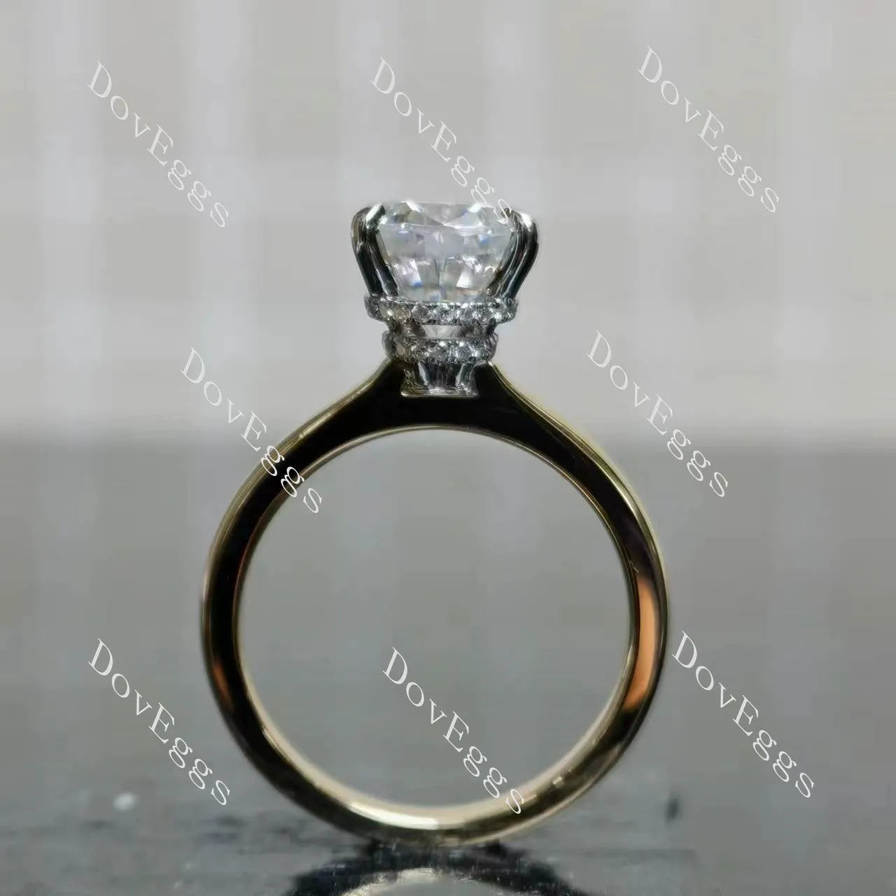 Pear pave hidden halo moissanite engagement ring| DovEggs