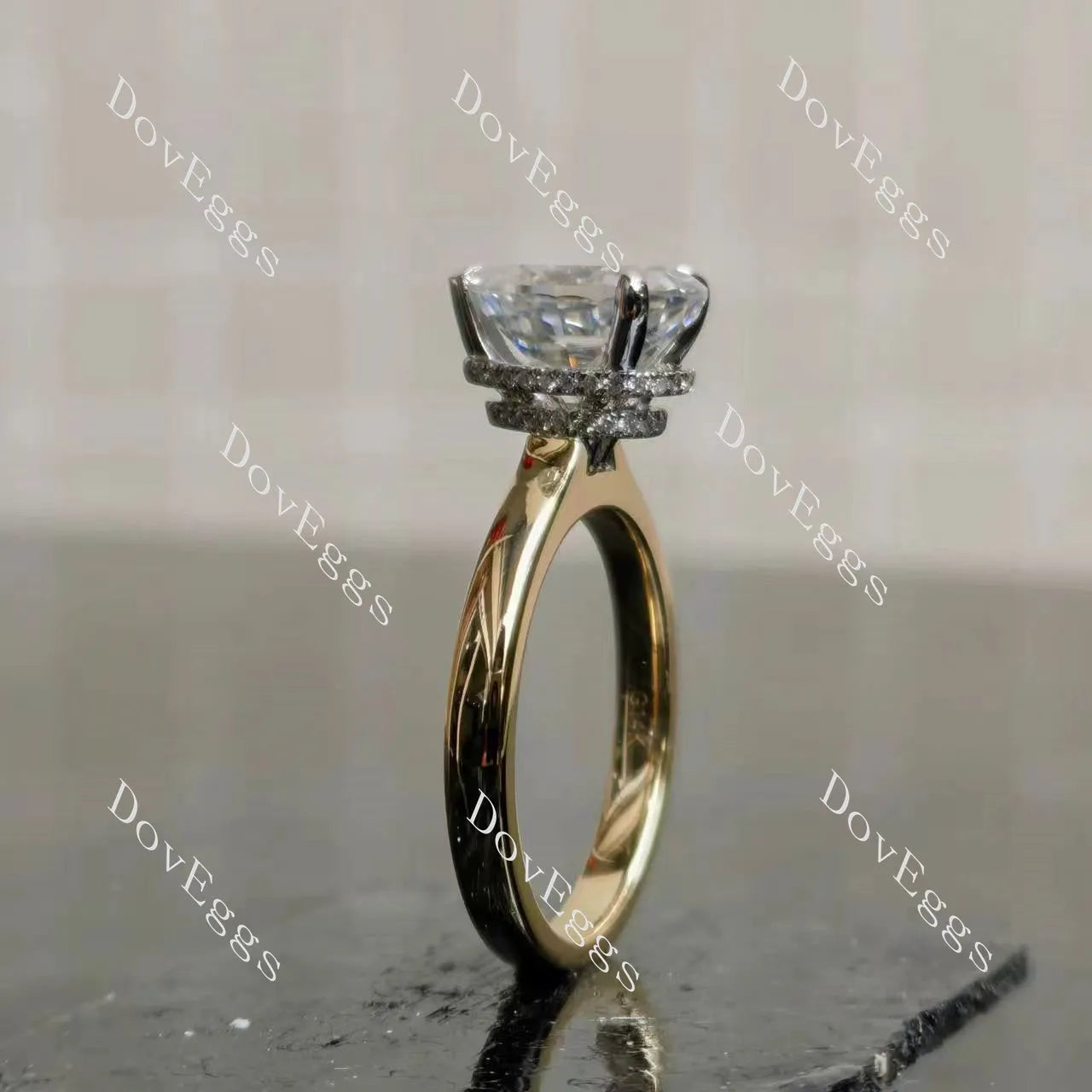 Pear pave hidden halo moissanite engagement ring| DovEggs