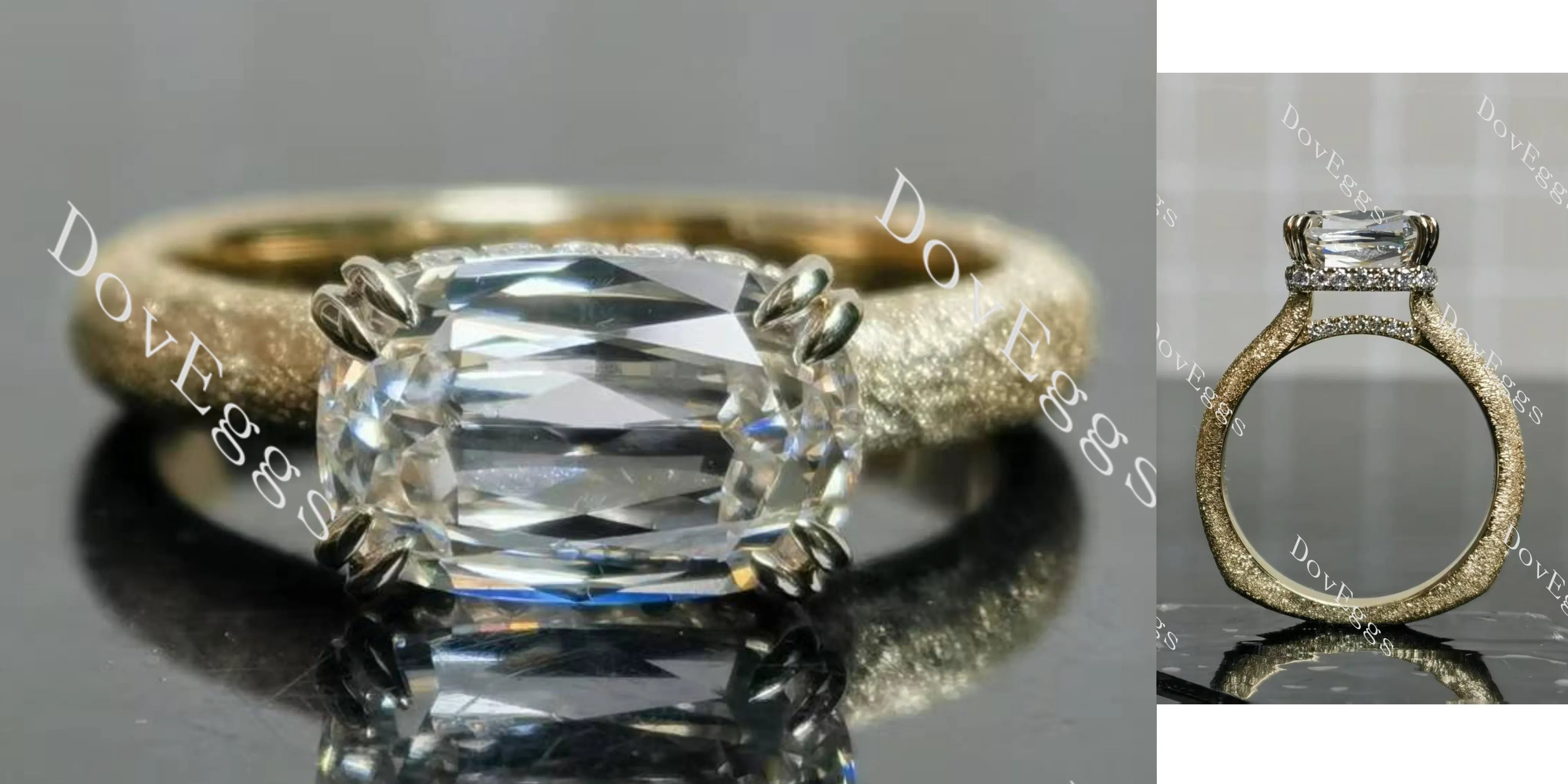 Cushion hidden halo textured moissanite engagement ring | Doveggs