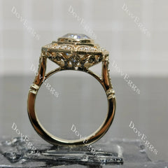 Oval vintage art deco bezel halo moissanite engagement ring| DovEggs
