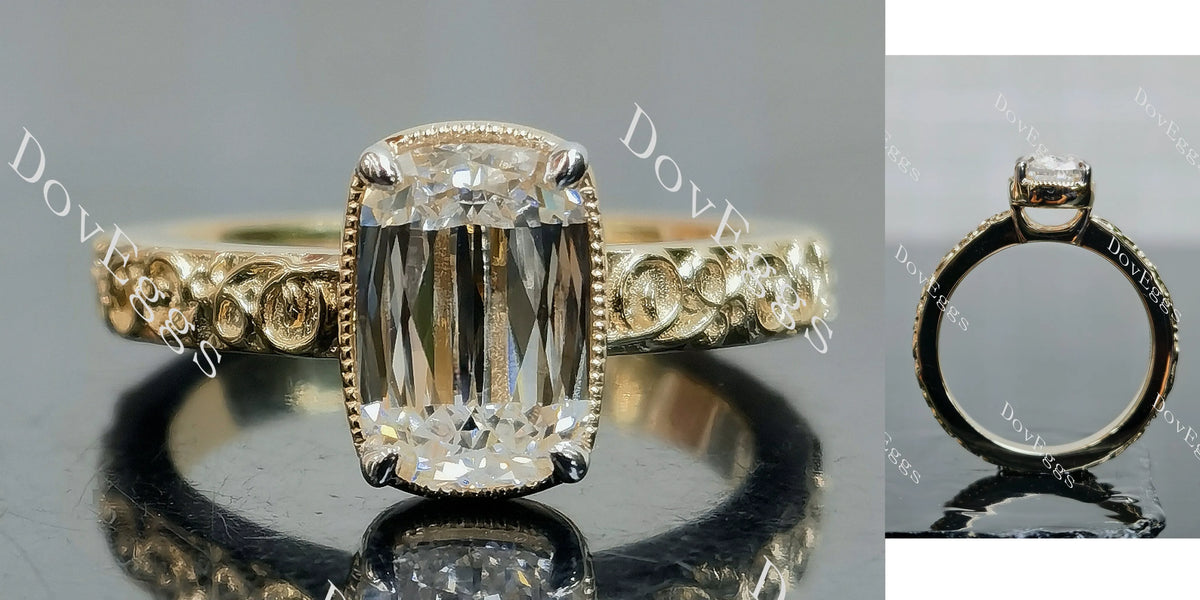 Modified elongated cushion carved vintage brilliant moissanite engagement ring| DovEggs